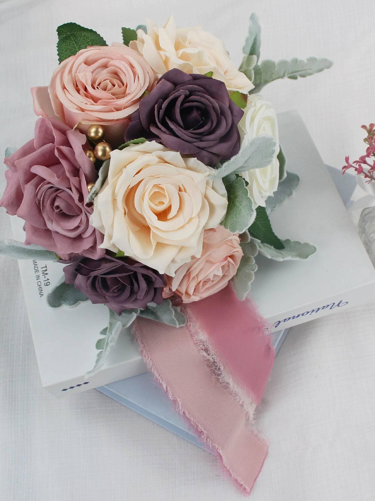 7.8 inch wide Dusty Rose & Mauve Bridesmaid Bouquet - Rinlong Flower