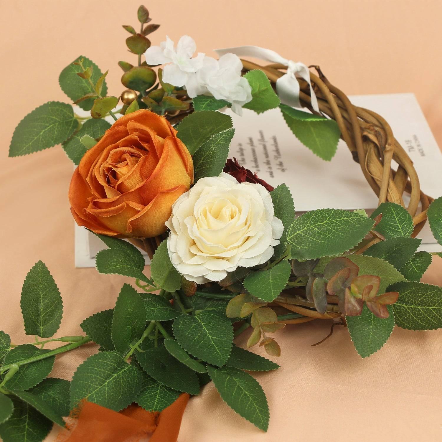 6pcs Burnt Orange Floral Wreath Chair Decor - Rinlong Flower