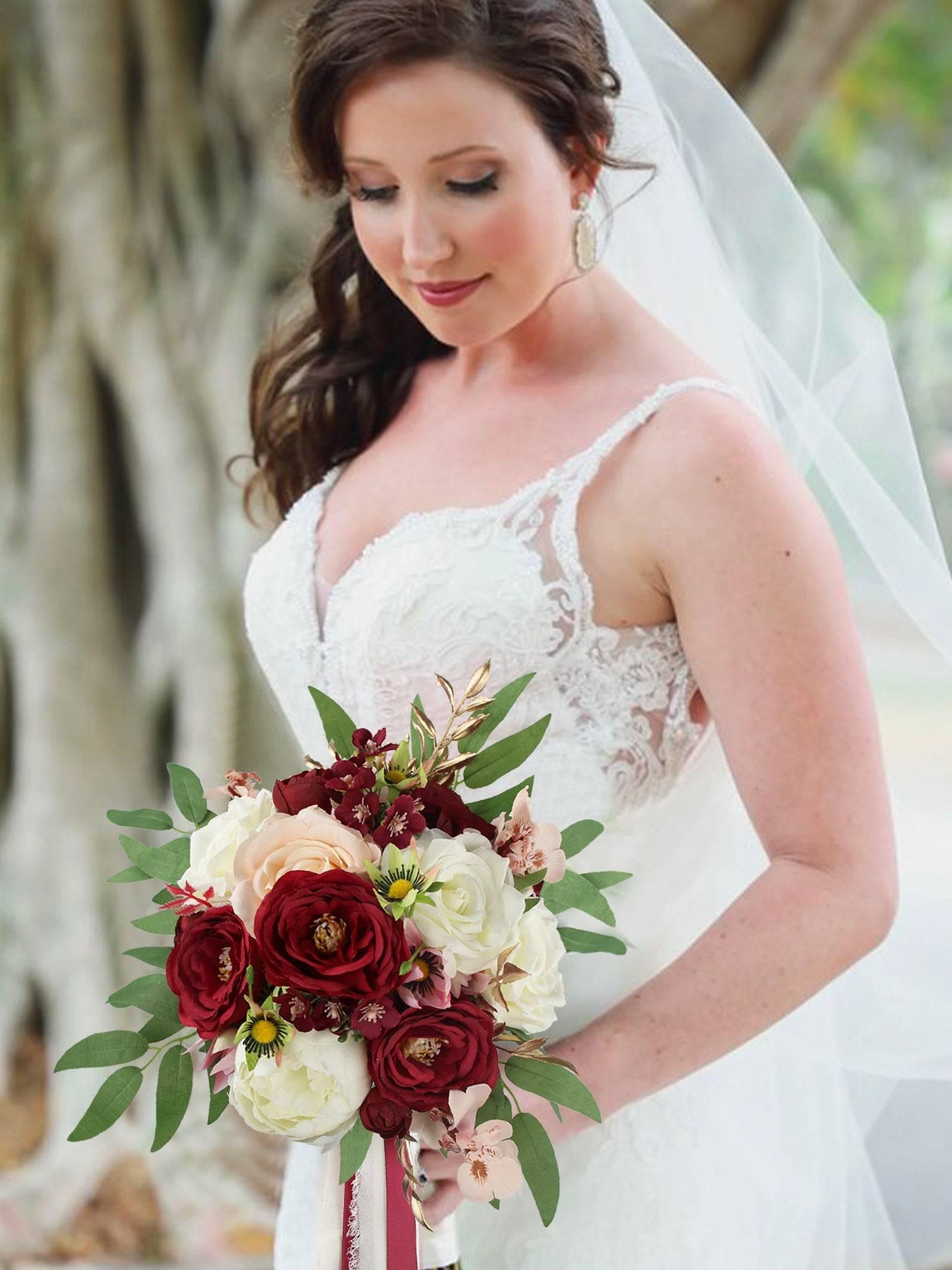 9 inch wide Burgundy Bridal Bouquet - Rinlong Flower