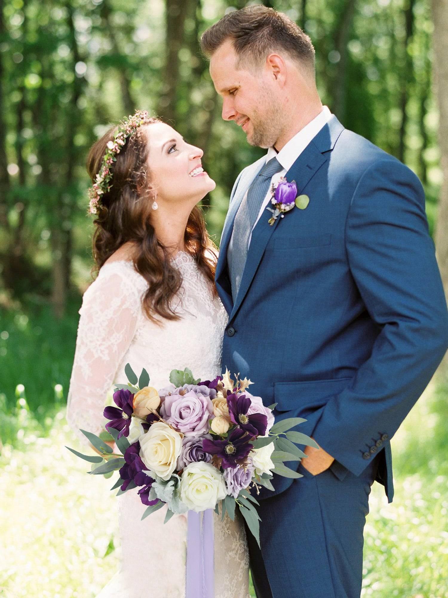 Rinlong Wedding Bouquet For Bride 11" Violet Purple Bridal Bouquets Artificial Flowers Purple Silk Wedding Proposal Bouquet Rinlong Wedding Bouquet For Bride 11" Violet Purple Bridal Bouquets Artificial Flowers Purple Silk Wedding Proposal Bouquet