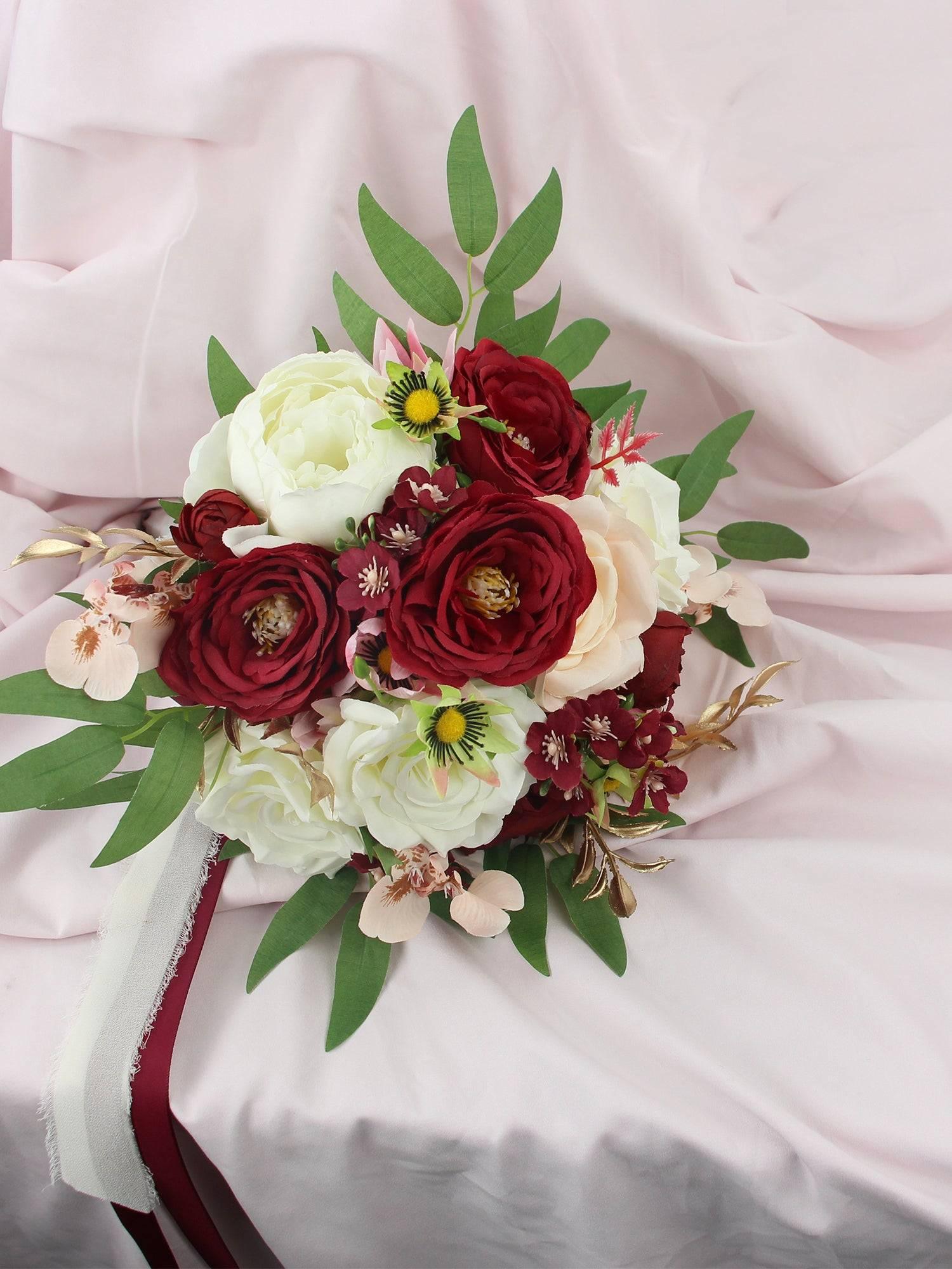 9 inch wide Burgundy Bridal Bouquet - Rinlong Flower