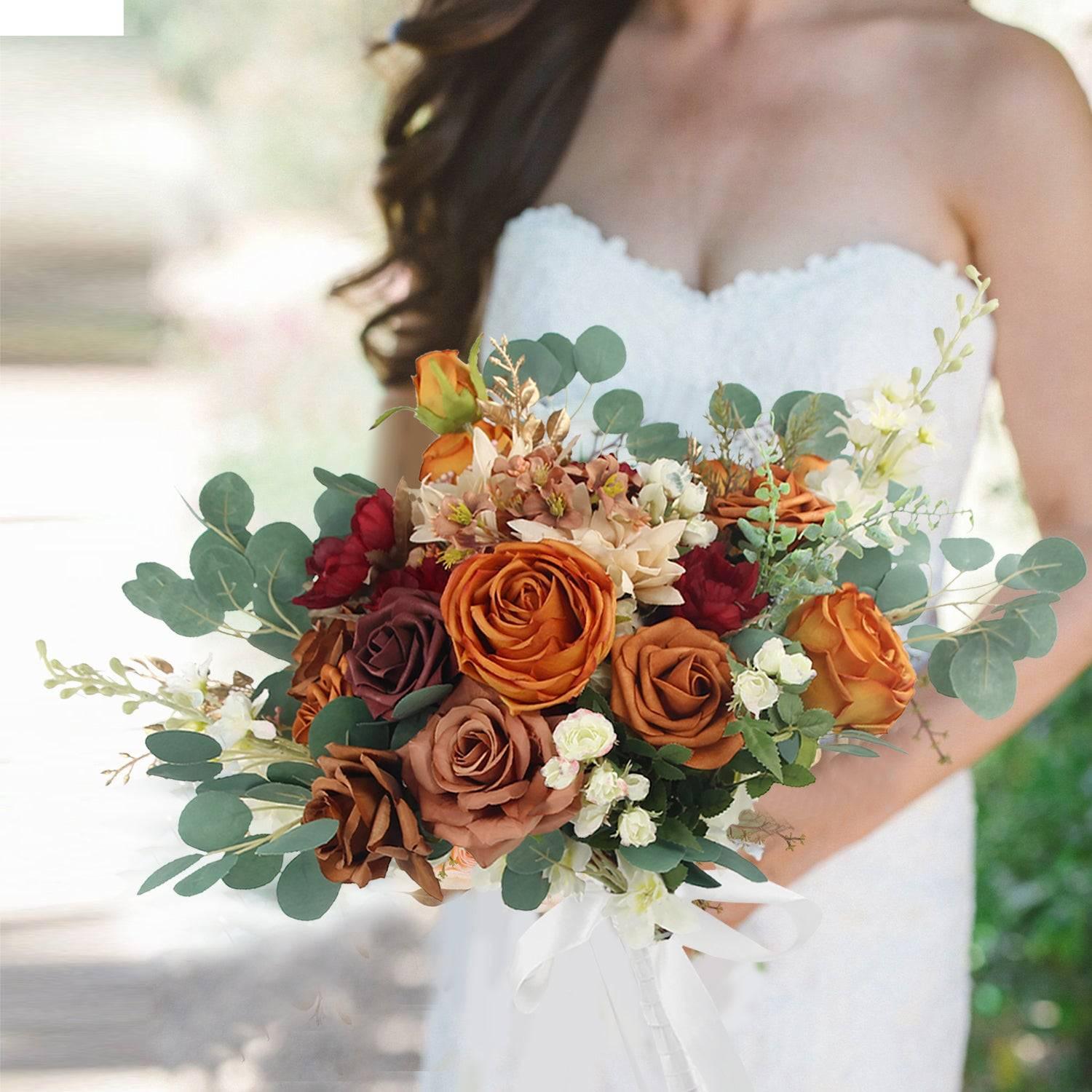 19.6 inch wide Terracotta Freeform Bridal Bouquet - Rinlong Flower