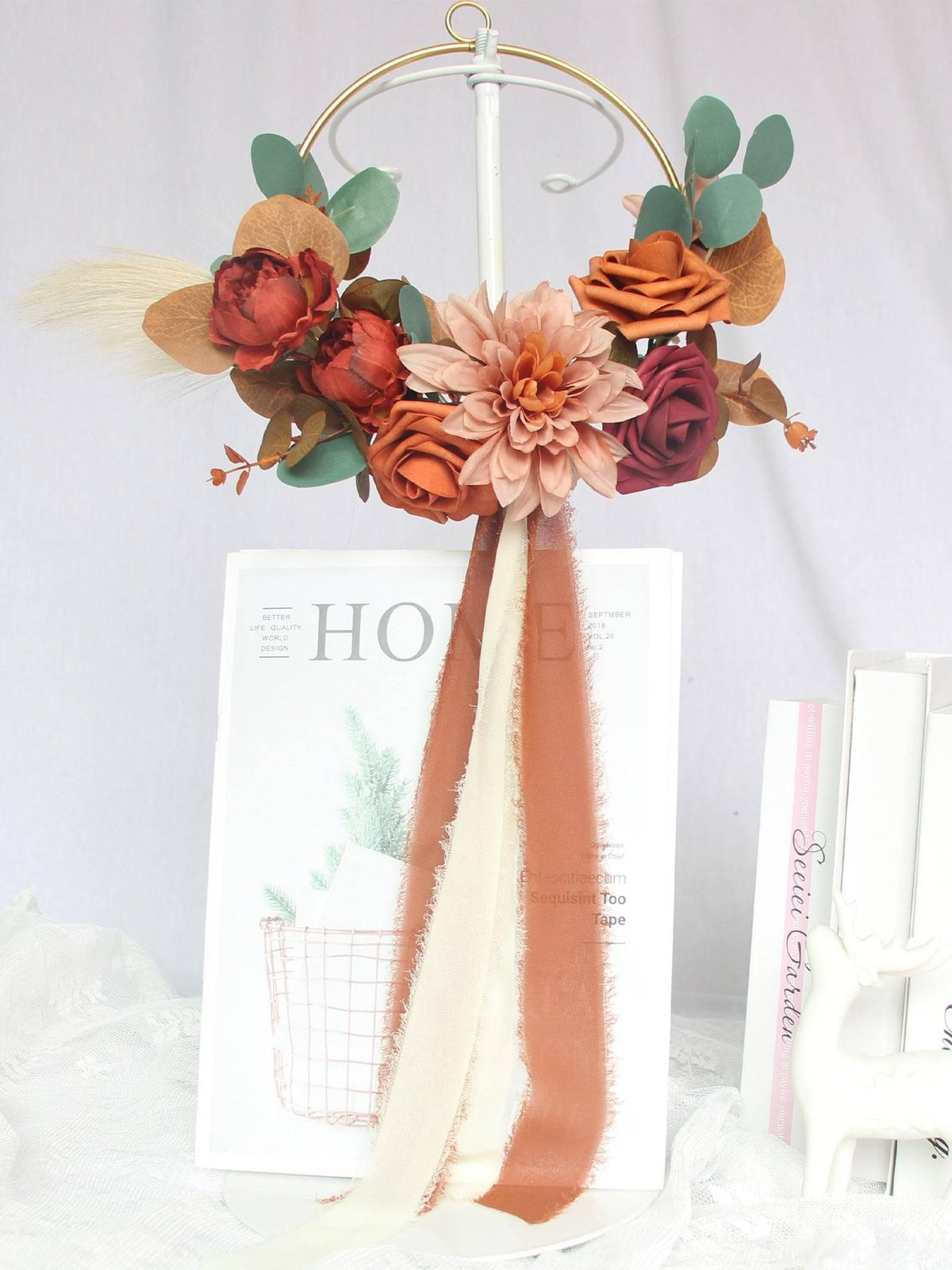 Terracotta Floral Hoop Bridesmaid Bouquet - Rinlong Flower
