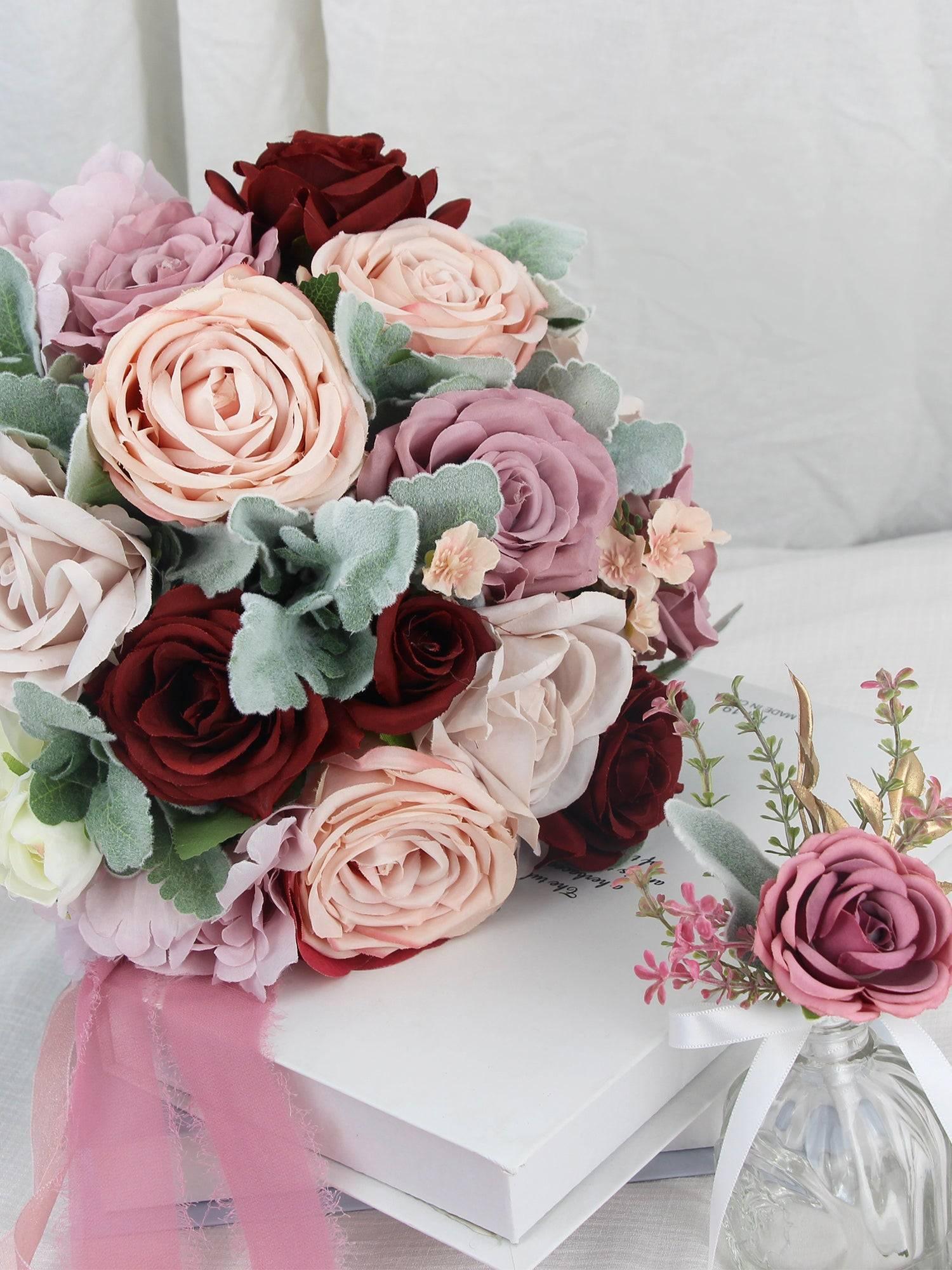 11 inch wide Dusty Rose Rounded Bridal Bouquet - Rinlong Flower