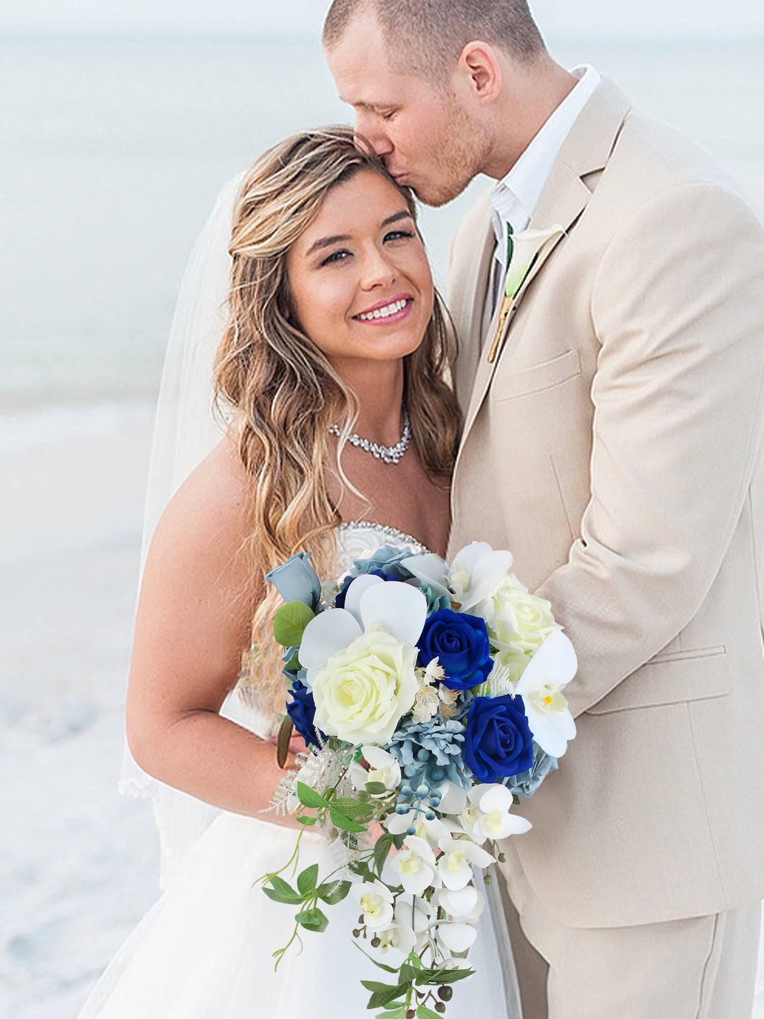 10 inch wide Sapphire Blue Cascading Bridal Bouquet 10 inch wide Sapphire Blue Cascading Bridal Bouquet