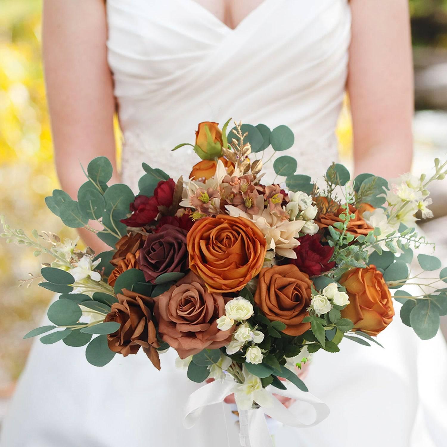 19.6 inch wide Terracotta Freeform Bridal Bouquet - Rinlong Flower