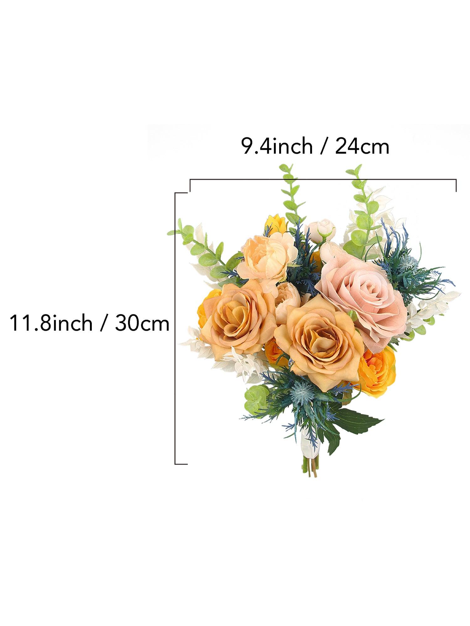 9.4 inch wide Apricot & Blue Bridesmaid Bouquet - Rinlong Flower