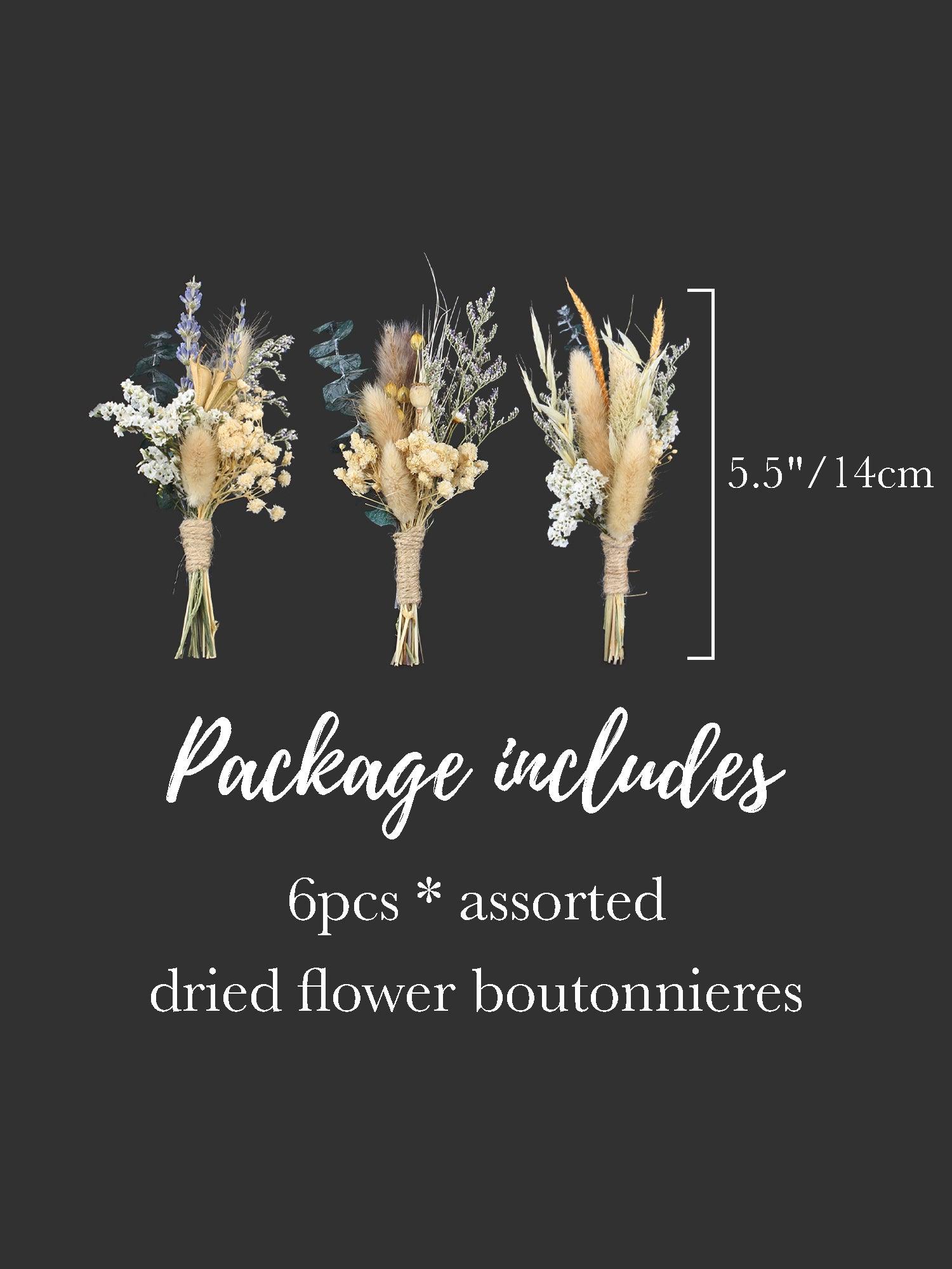 Assorted 6Pcs Dried Flower Boutonnieres - Rinlong Flower