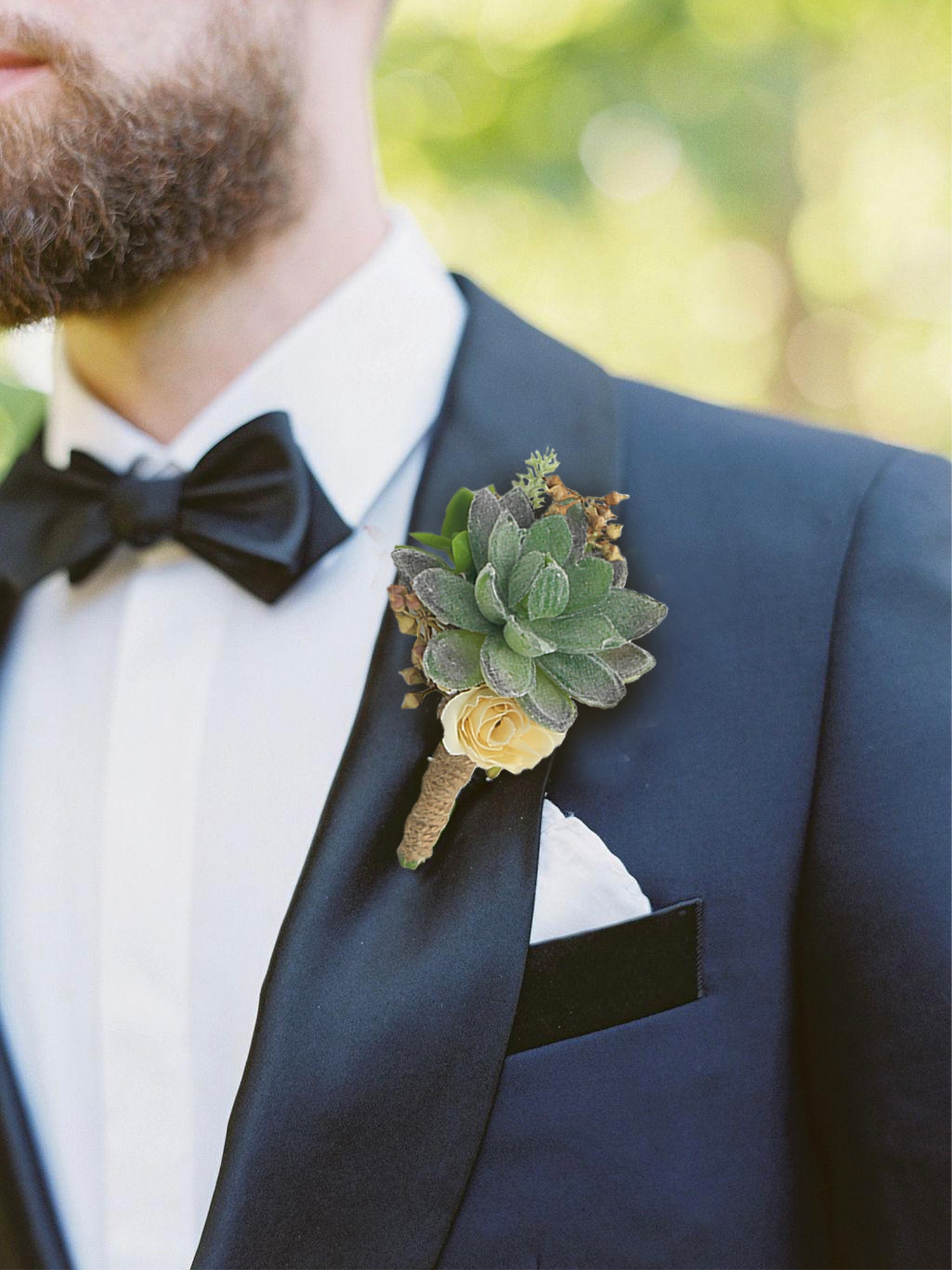 6Pcs Faux Succulent Boutonnieres - Rinlong Flower