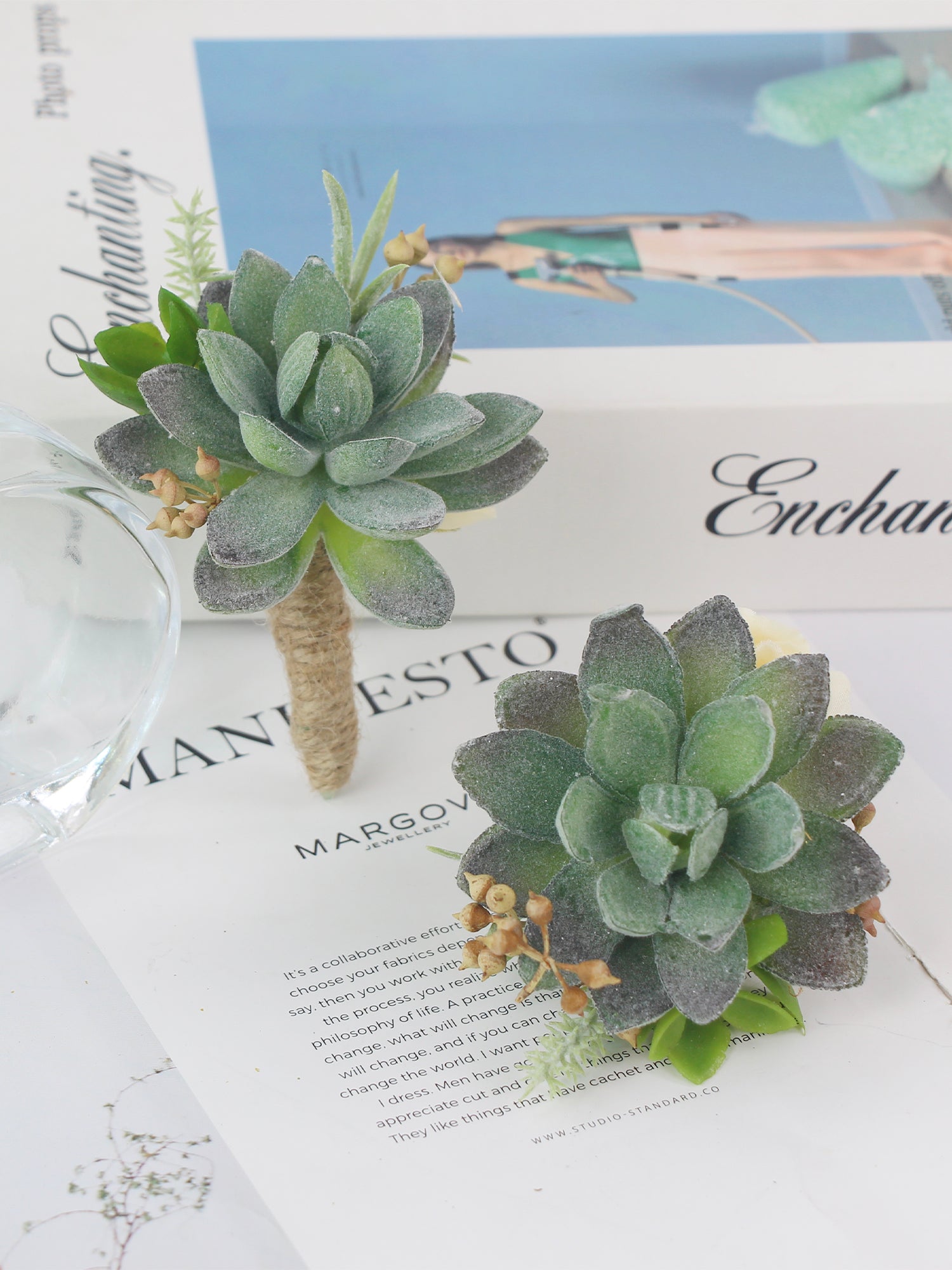 6Pcs Faux Succulent Boutonnieres - Rinlong Flower