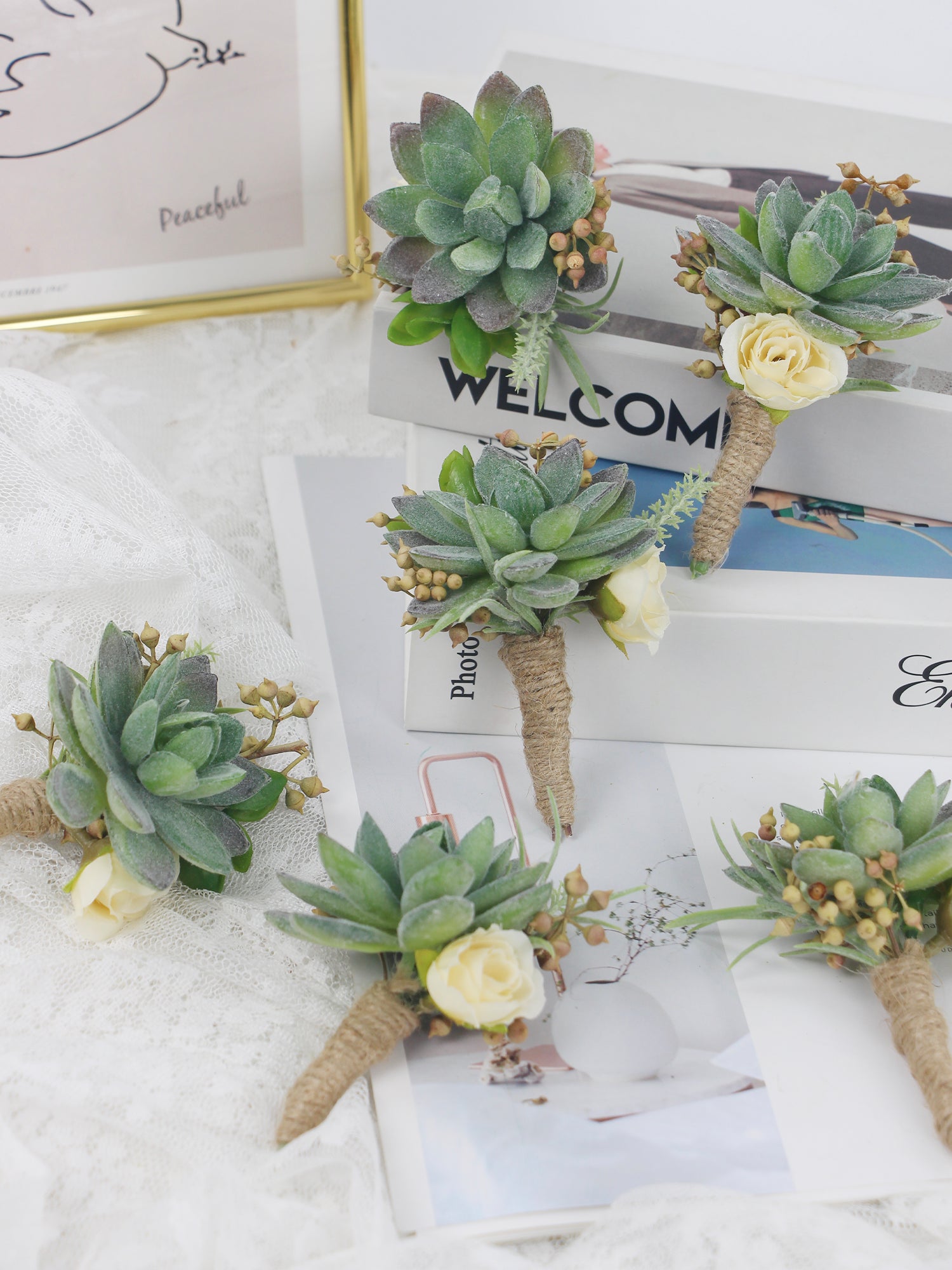 succulent flowers for weddings 6Pcs Faux Succulent Boutonnieres