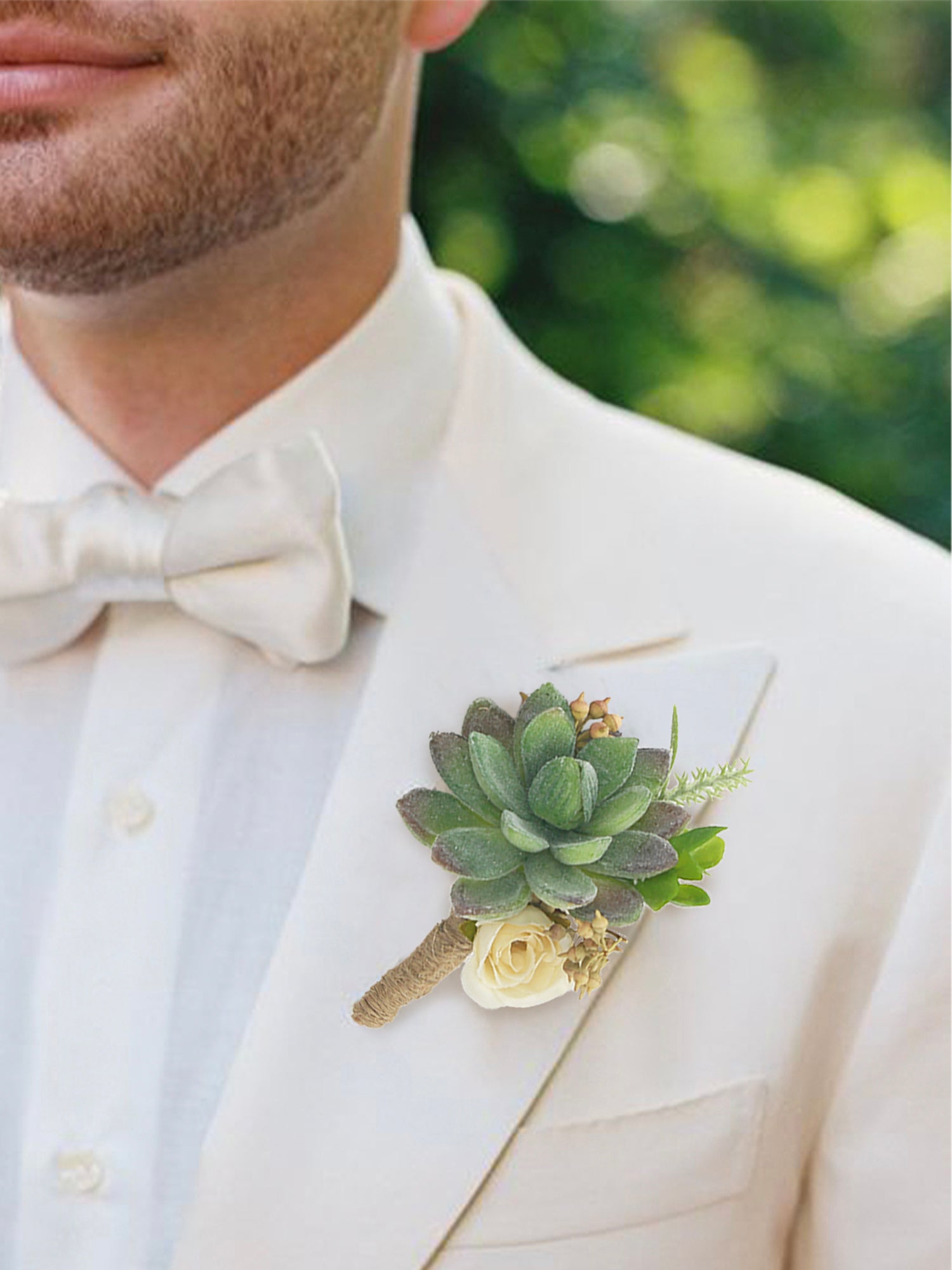 6Pcs Faux Succulent Boutonnieres - Rinlong Flower