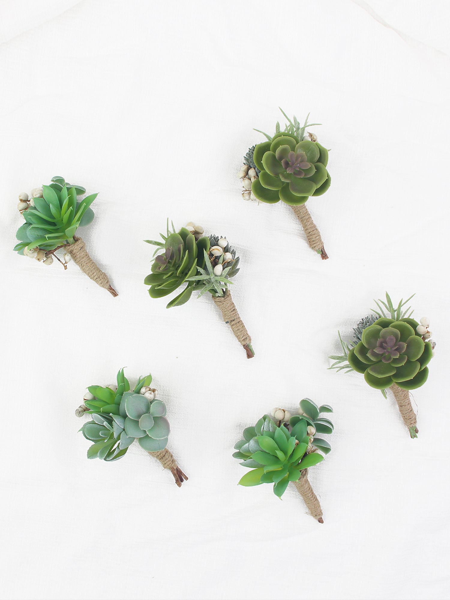 6Pcs Assorted Faux Succulent Boutonnieres - Rinlong Flower