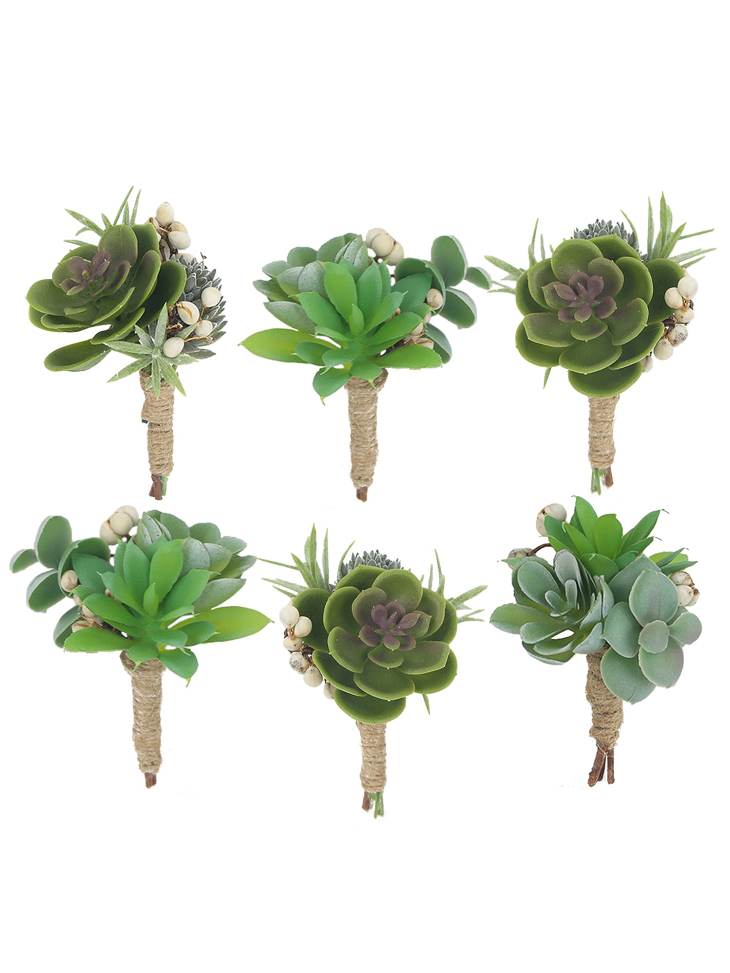 6Pcs Assorted Faux Succulent Boutonnieres - Rinlong Flower