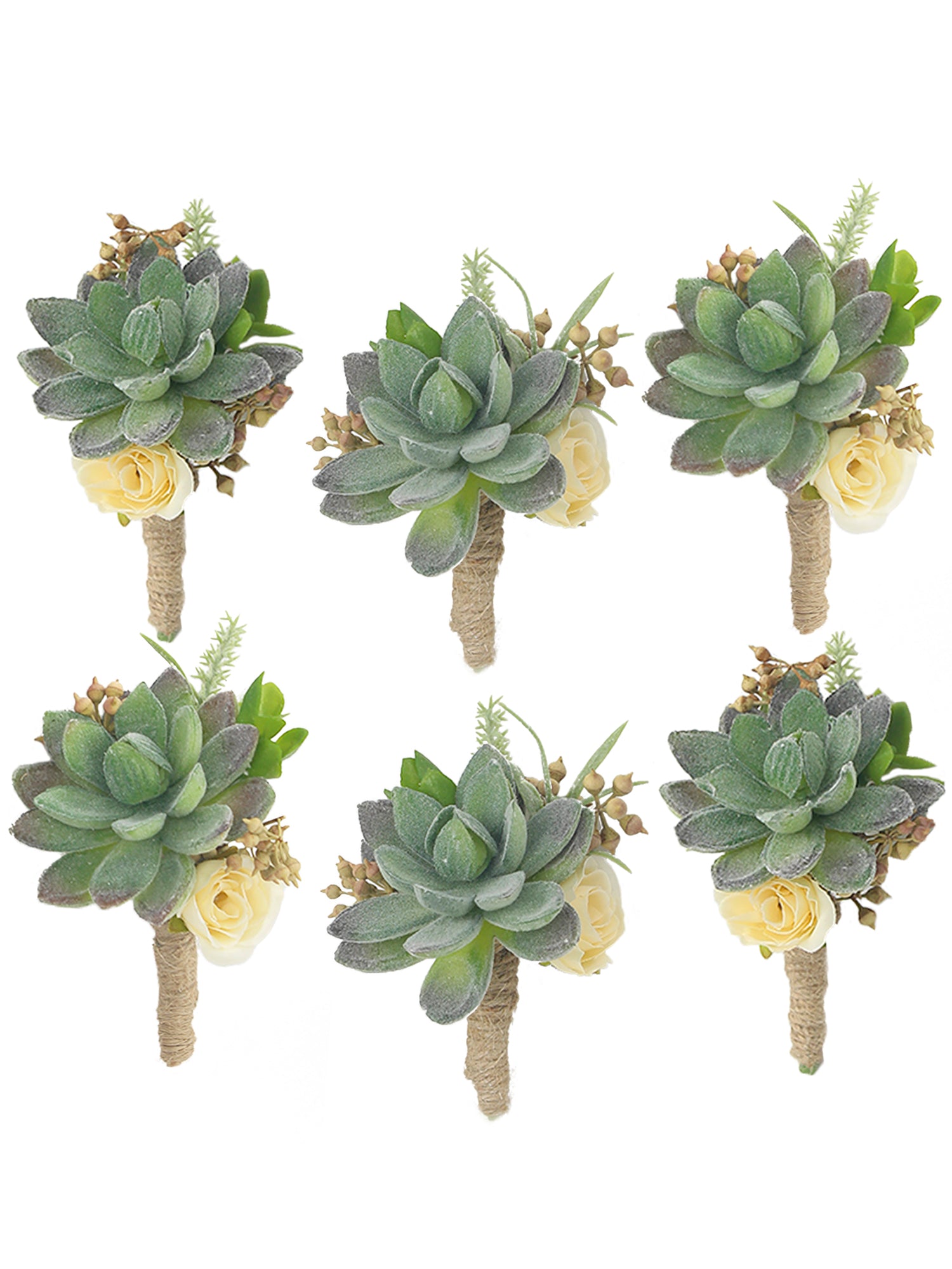 6Pcs Faux Succulent Boutonnieres - Rinlong Flower