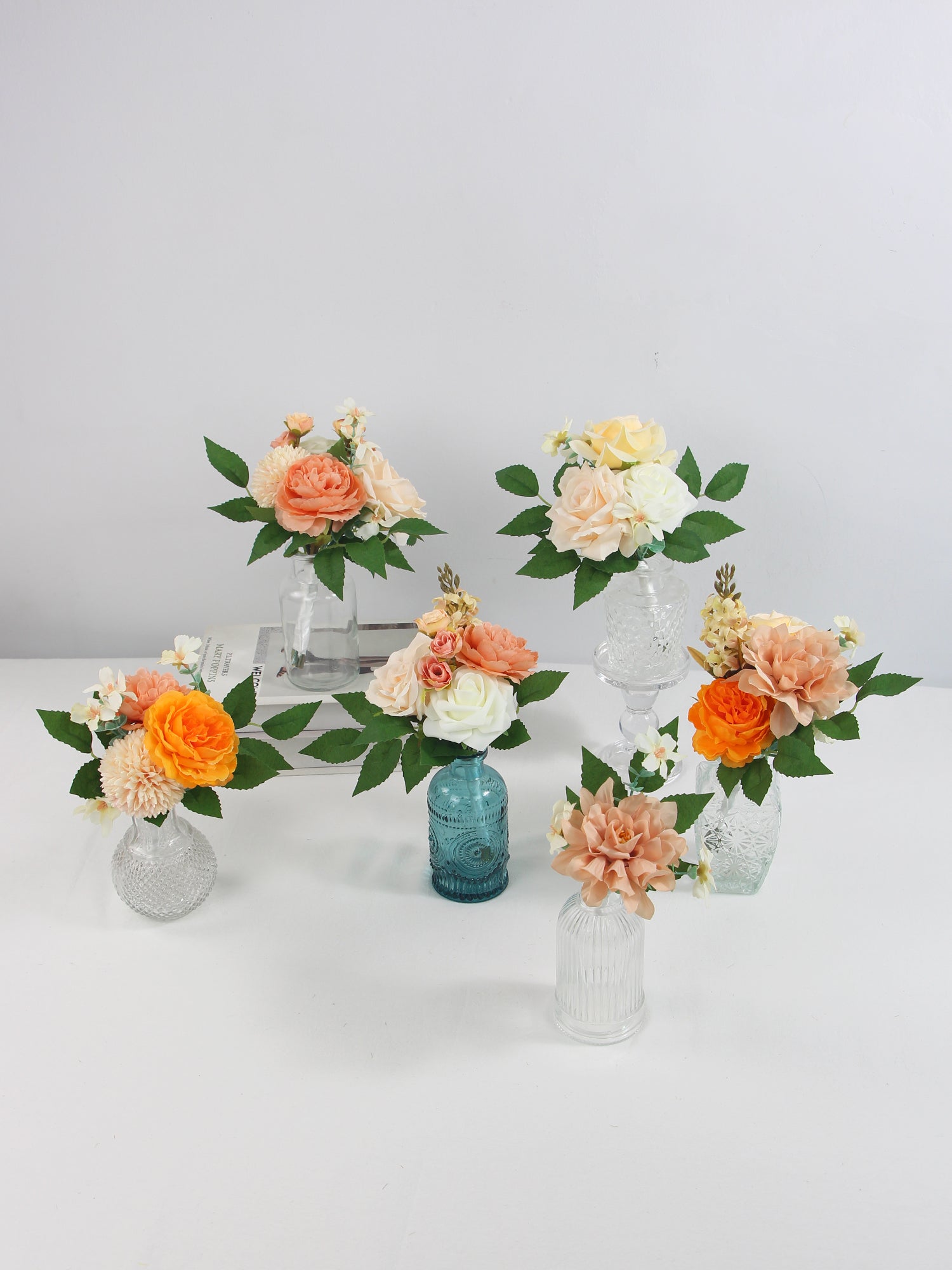 6Pcs Assorted Orange & Champagne Flower Centerpieces - Rinlong Flower