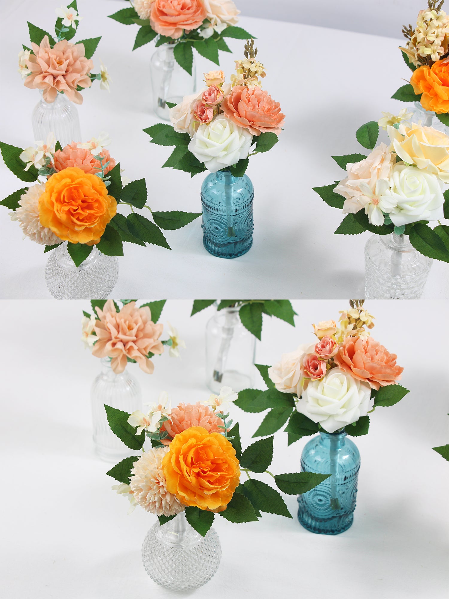 6Pcs Assorted Orange & Champagne Flower Centerpieces - Rinlong Flower