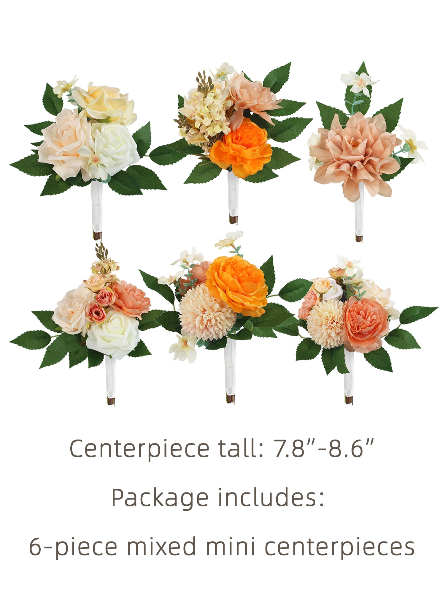 6Pcs Assorted Orange & Champagne Flower Centerpieces - Rinlong Flower