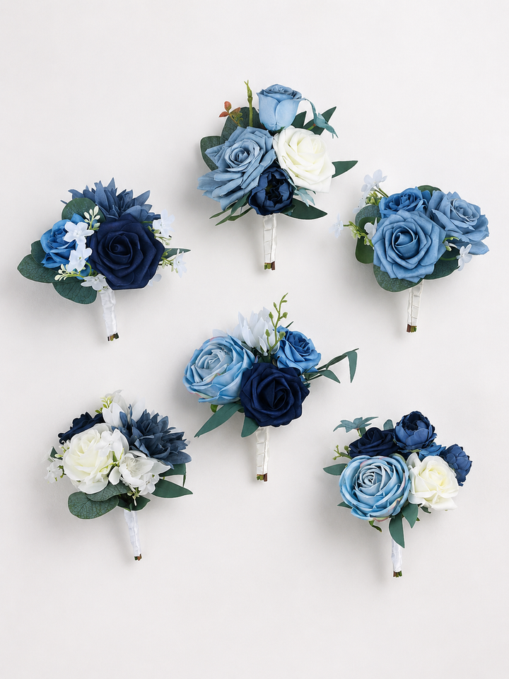 6Pcs Assorted Navy &amp; Dusty Blue Flower Centerpiece
