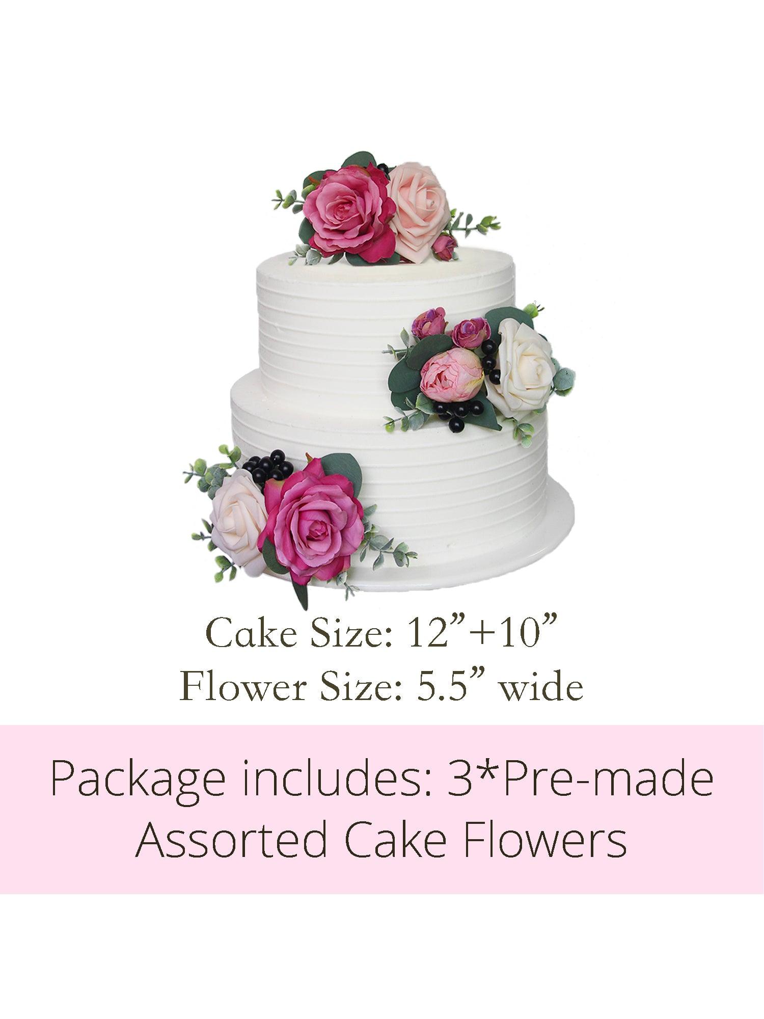 3Pcs Berry Pink Cake Topper Flowers Set - Rinlong Flower