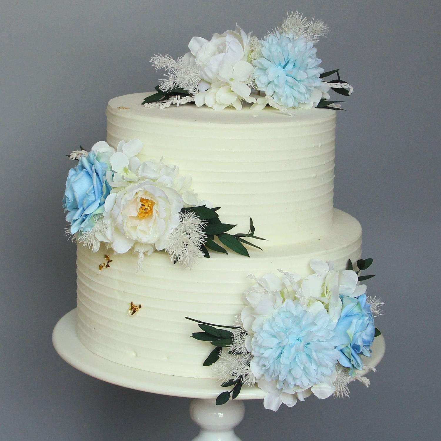 3Pcs Baby Blue Cake Topper Flowers Set - Rinlong Flower