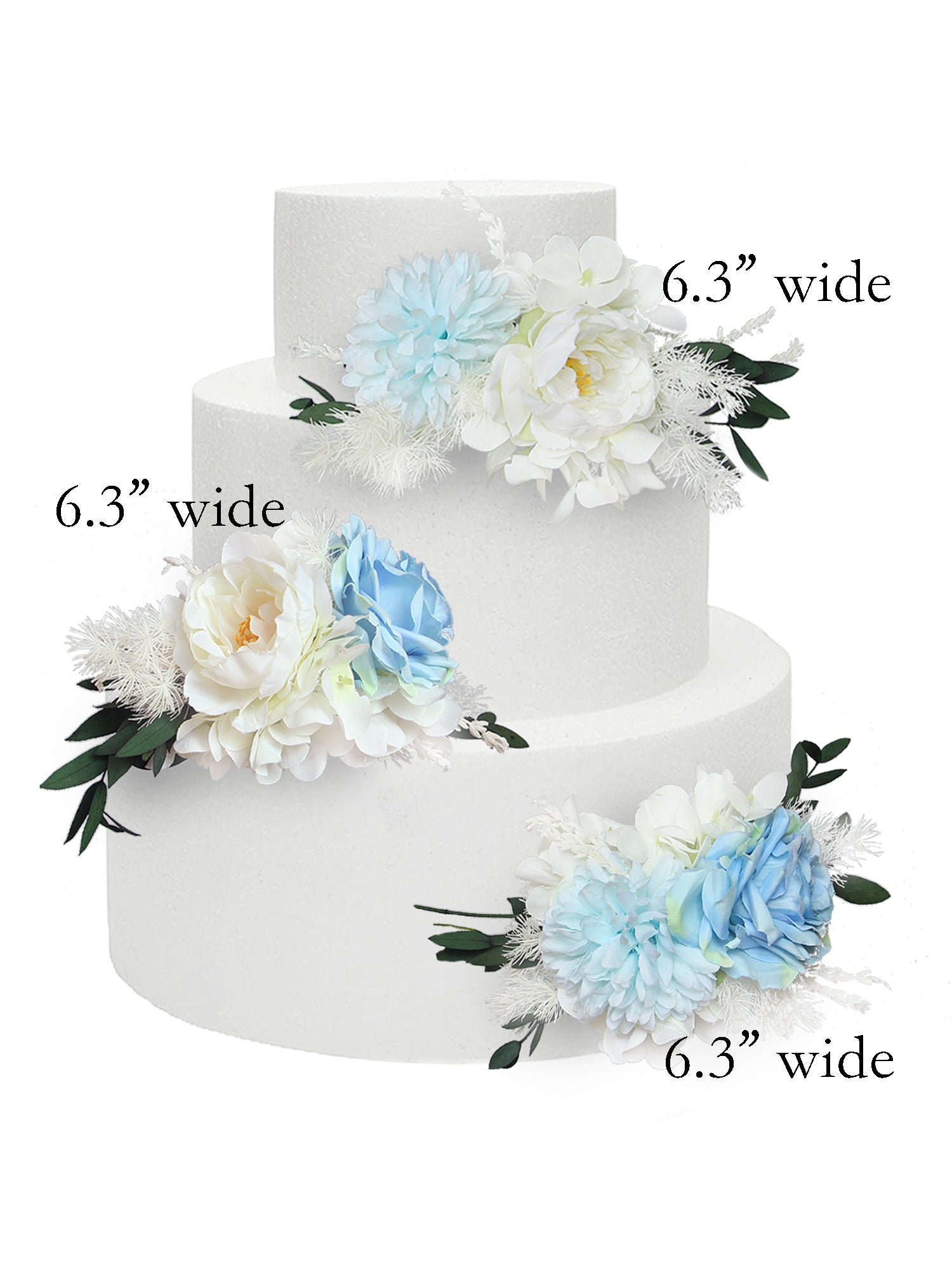 3Pcs Baby Blue Cake Topper Flowers Set