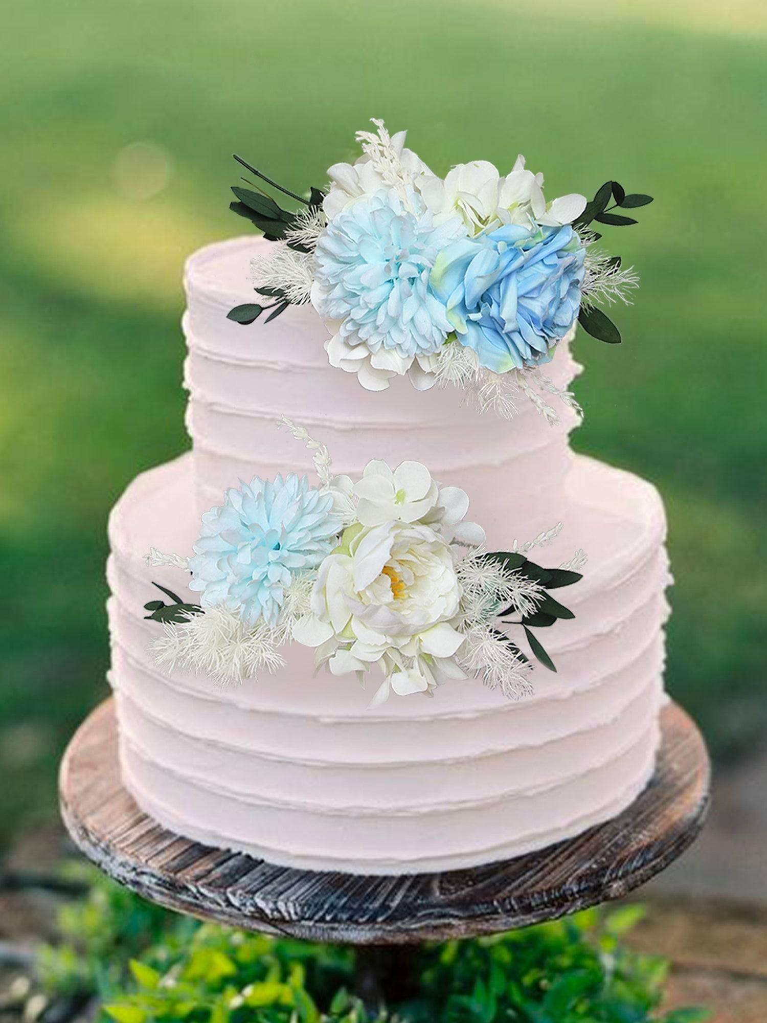 3Pcs Baby Blue Cake Topper Flowers Set - Rinlong Flower