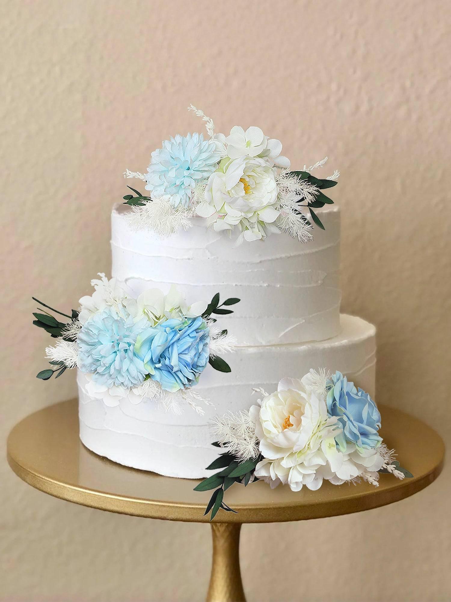 3Pcs Baby Blue Cake Topper Flowers Set - Rinlong Flower