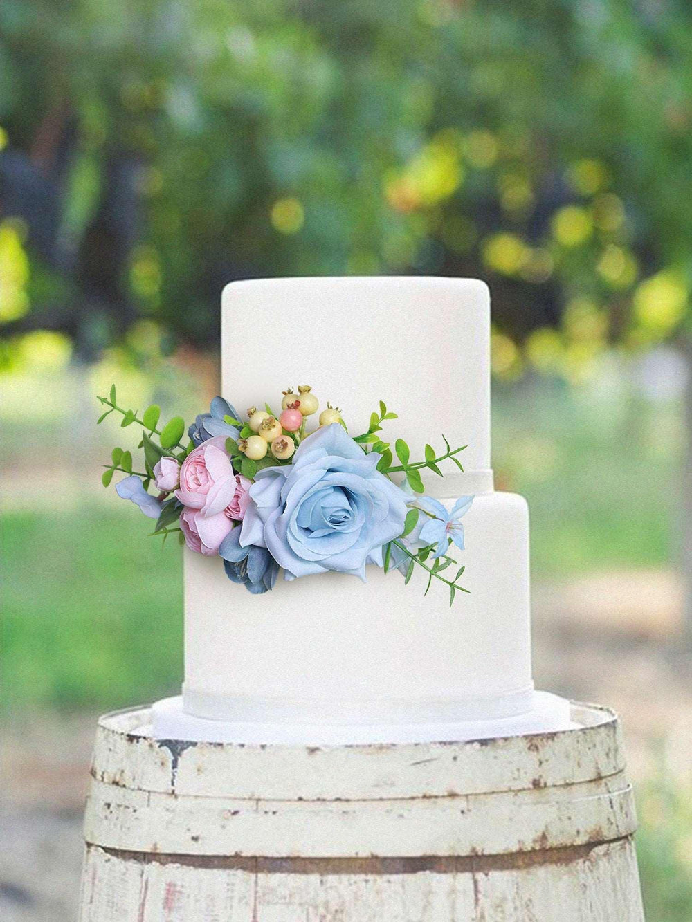 3Pcs Blush & Baby Blue Cake Topper Flowers Set - Rinlong Flower