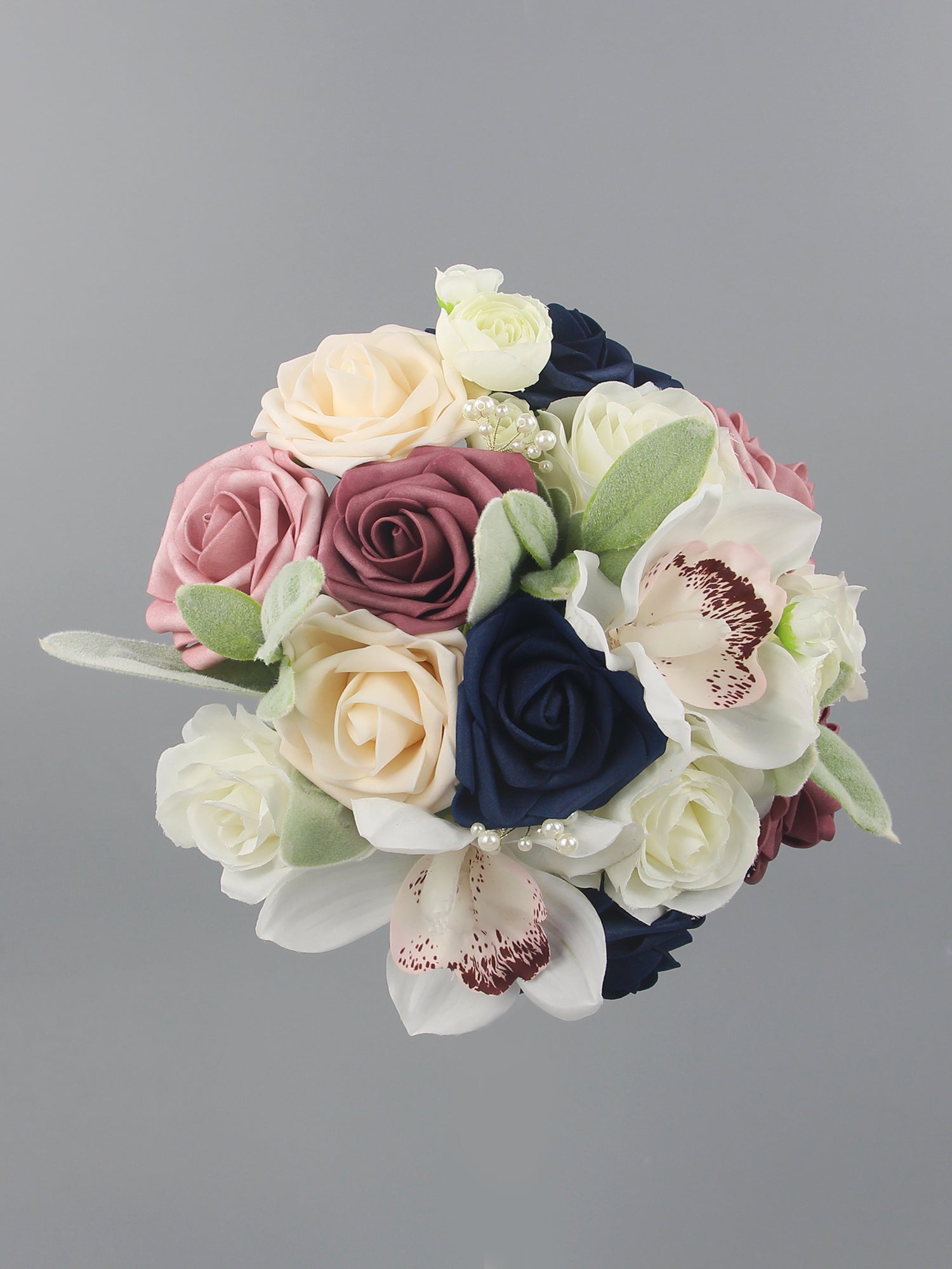 7.8 inch wide Dusty Rose & Navy Blue Bridesmaid Bouquet 7.8 inch wide Dusty Rose & Navy Blue Bridesmaid Bouquet