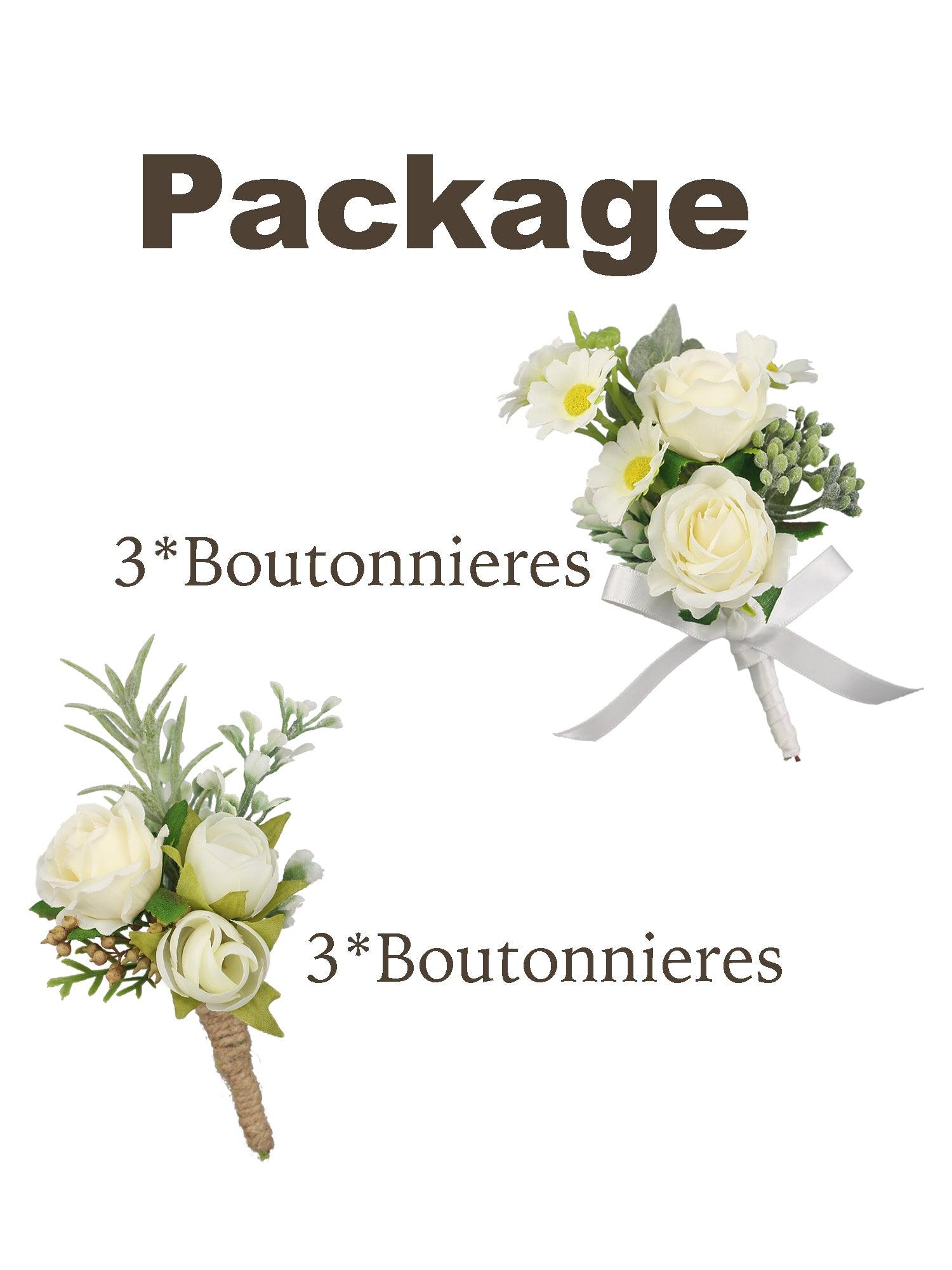 6Pcs Daisy & Rose Assorted Boutonnieres - Rinlong Flower