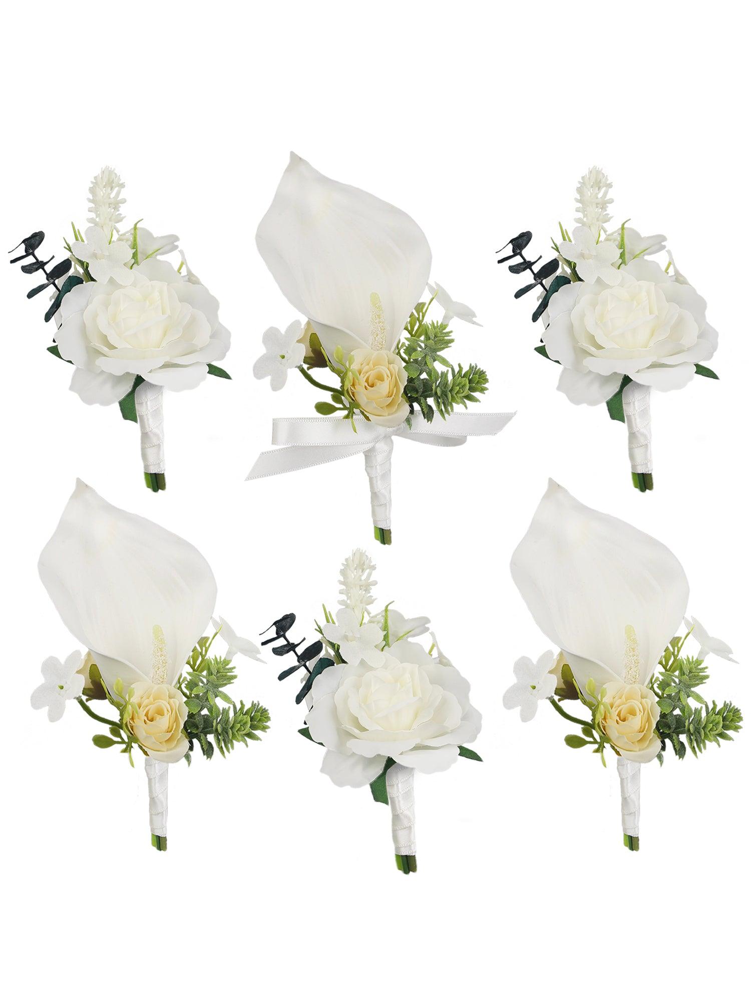 6Pcs Calla Lily & Rose Assorted Boutonnieres - Rinlong Flower