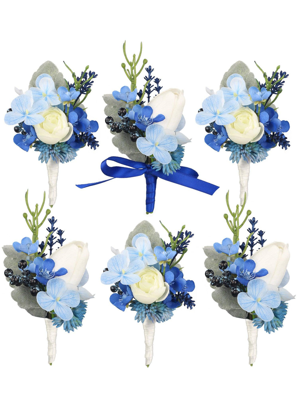 6Pcs Blue Hydrangea & Tulip Assorted Boutonnieres - Rinlong Flower