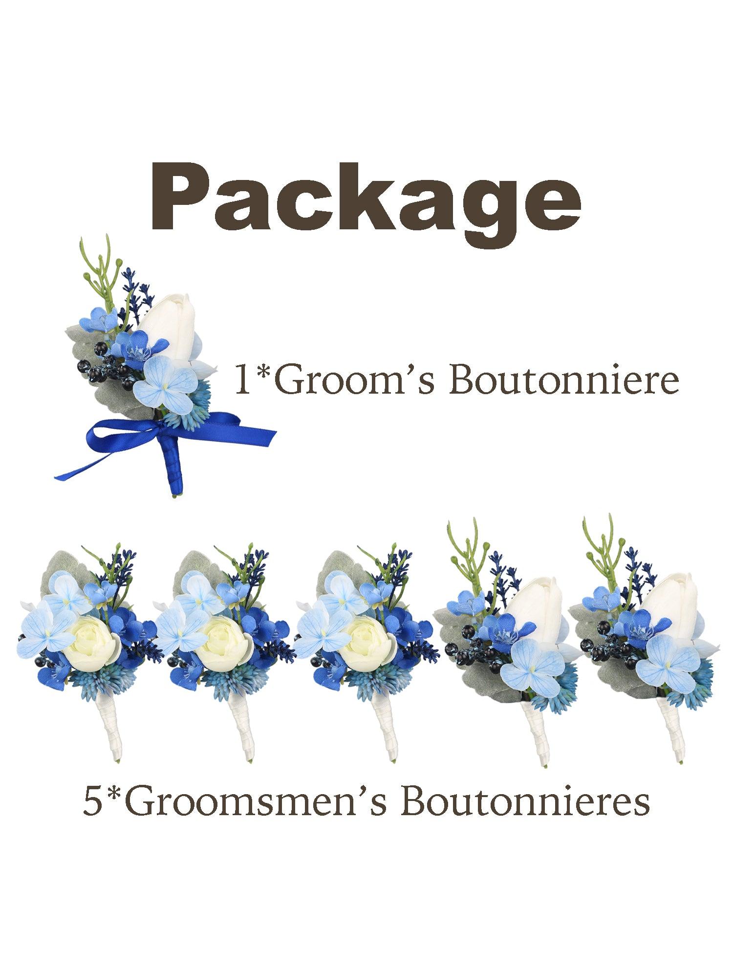 6Pcs Blue Hydrangea & Tulip Assorted Boutonnieres - Rinlong Flower