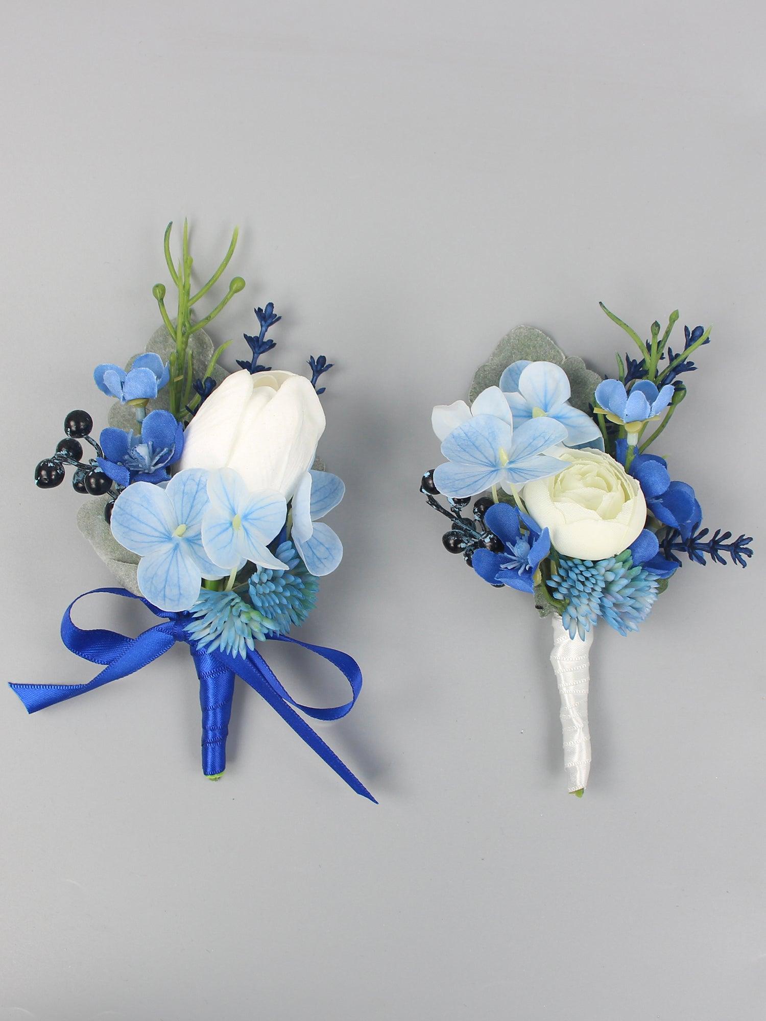 6Pcs Blue Hydrangea & Tulip Assorted Boutonnieres - Rinlong Flower