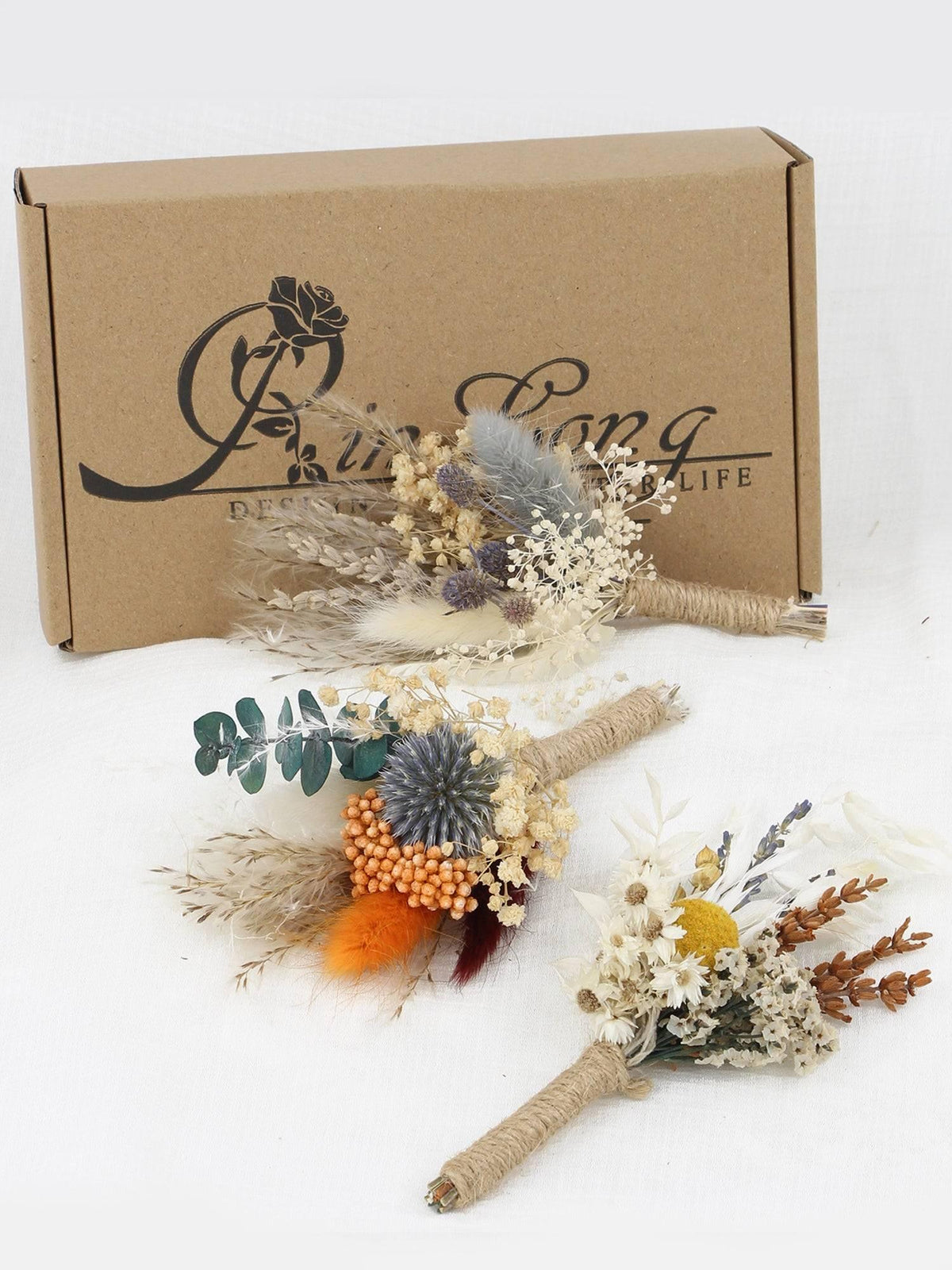 6Pcs Assorted Dried Flower Boutonnieres Pale Blue - Rinlong Flower
