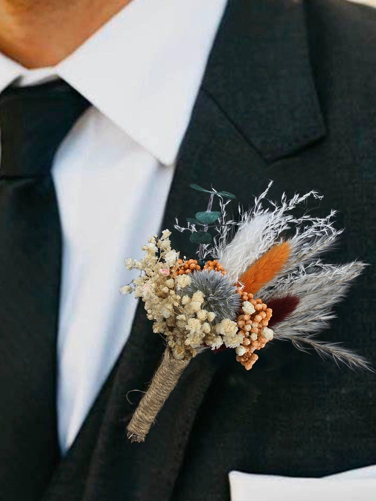 6Pcs Assorted Dried Flower Boutonnieres Pale Blue - Rinlong Flower