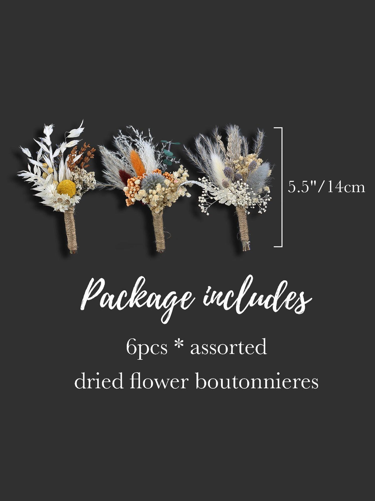 6Pcs Assorted Dried Flower Boutonnieres Pale Blue - Rinlong Flower