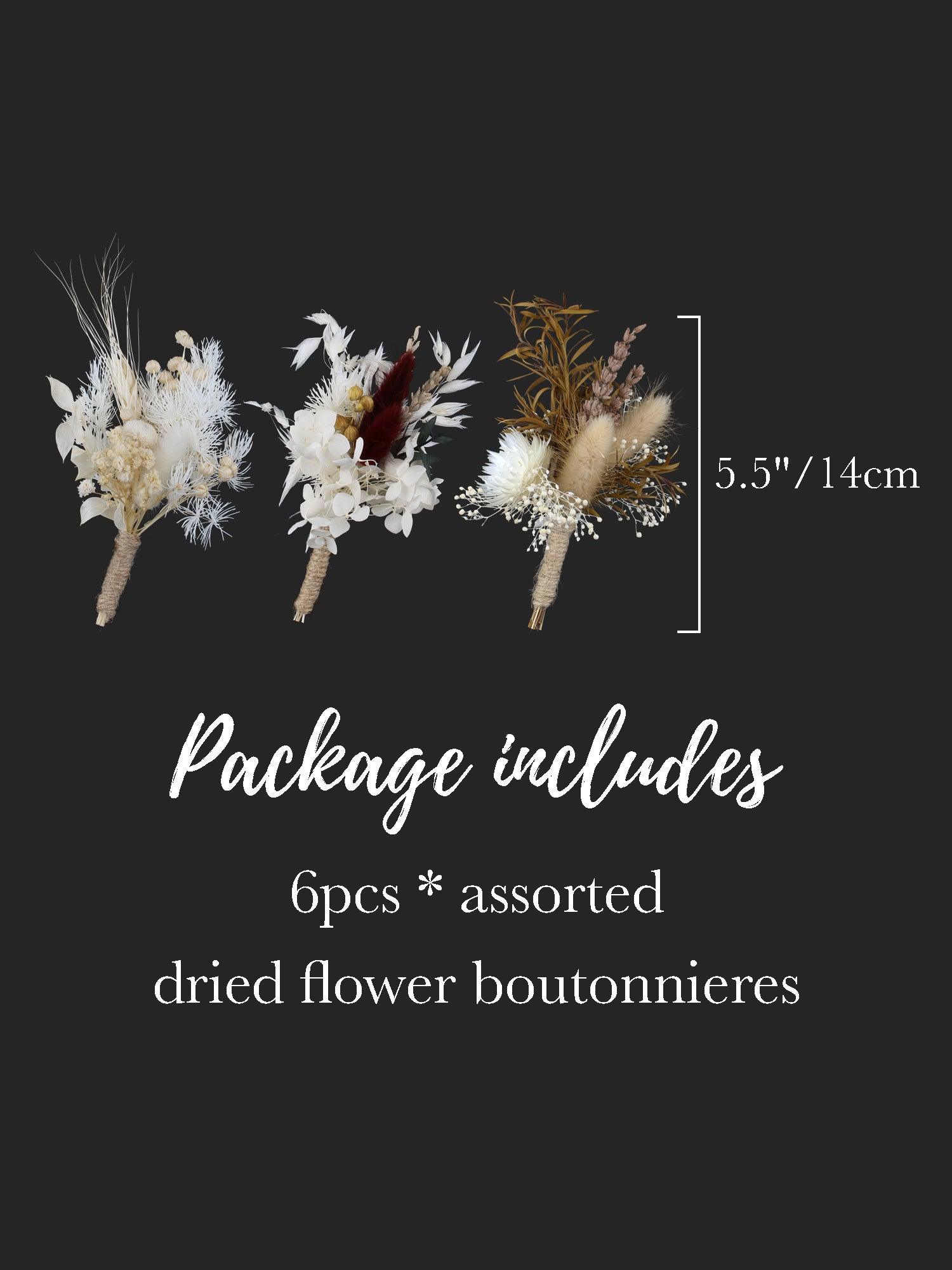 Assorted 6Pcs Dried Flower Boutonnieres - Rinlong Flower