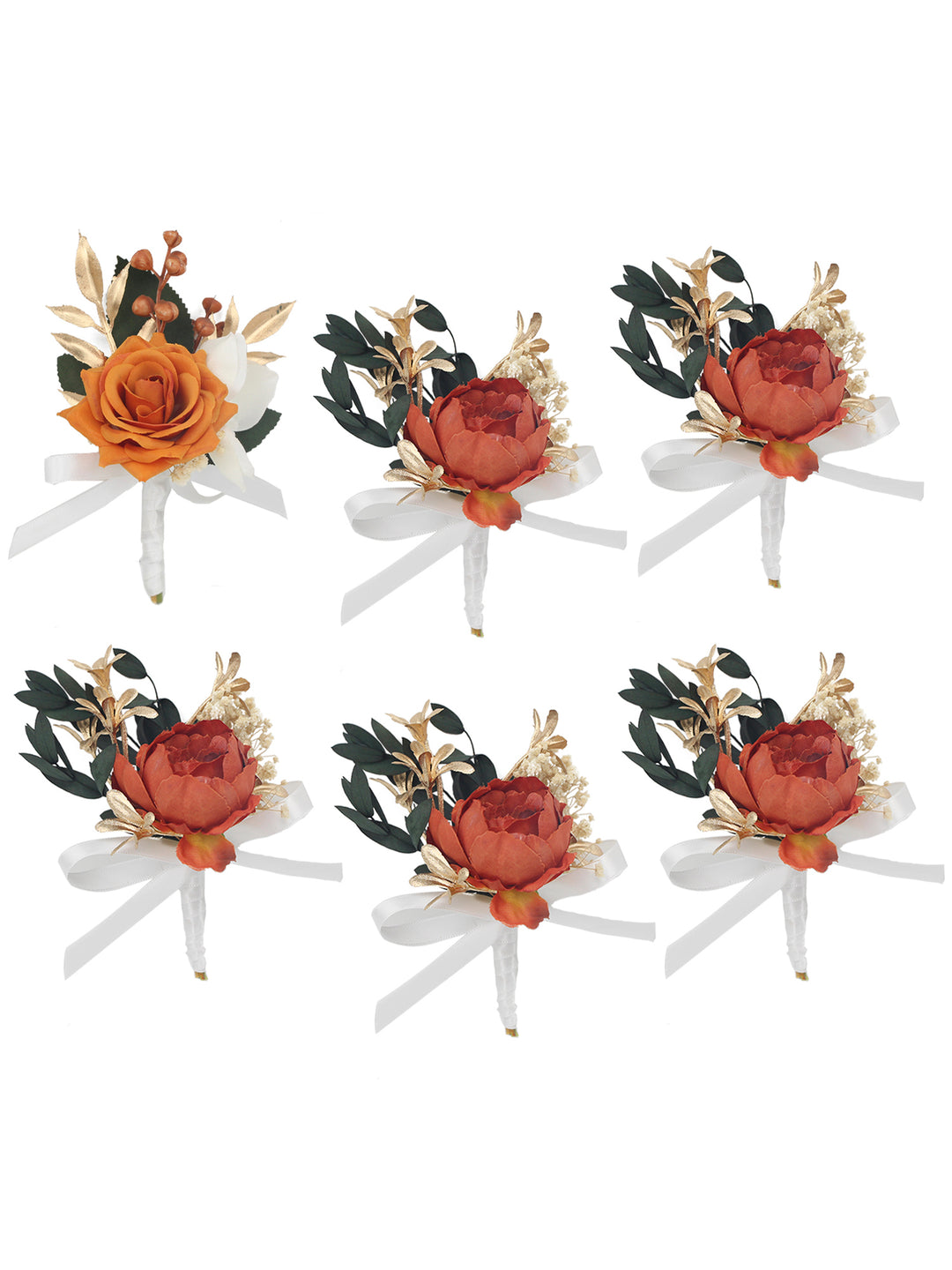 6Pcs Rustic Burnt Orange Boutonnieres - Rinlong Flower