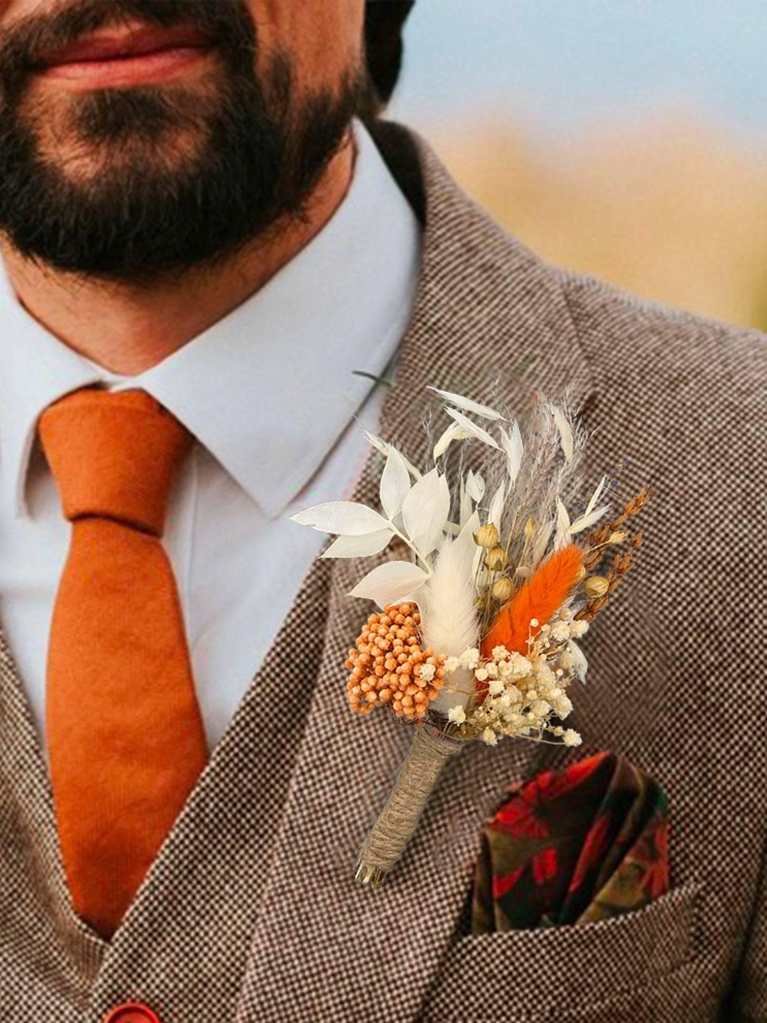 6Pcs Dried Flower Boutonnieres Orange - Rinlong Flower