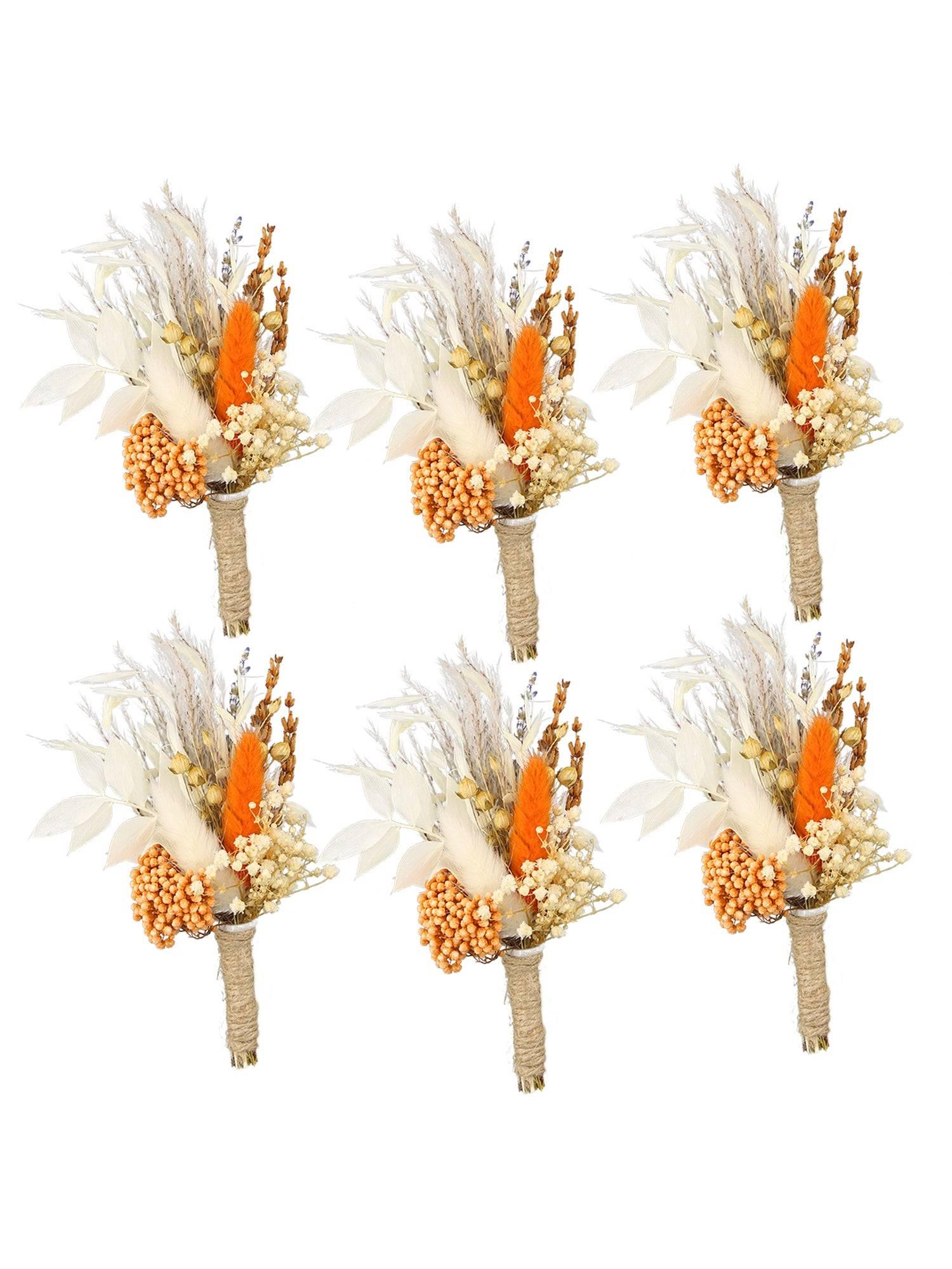 6Pcs Dried Flower Boutonnieres Orange - Rinlong Flower