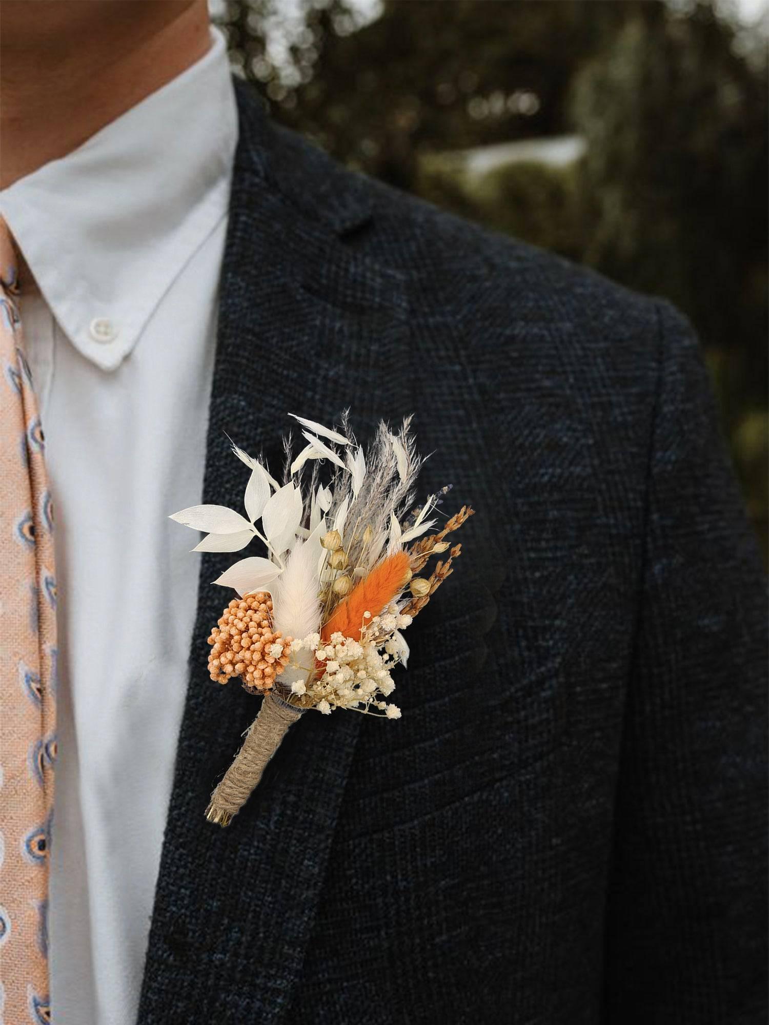 6Pcs Dried Flower Boutonnieres Orange - Rinlong Flower