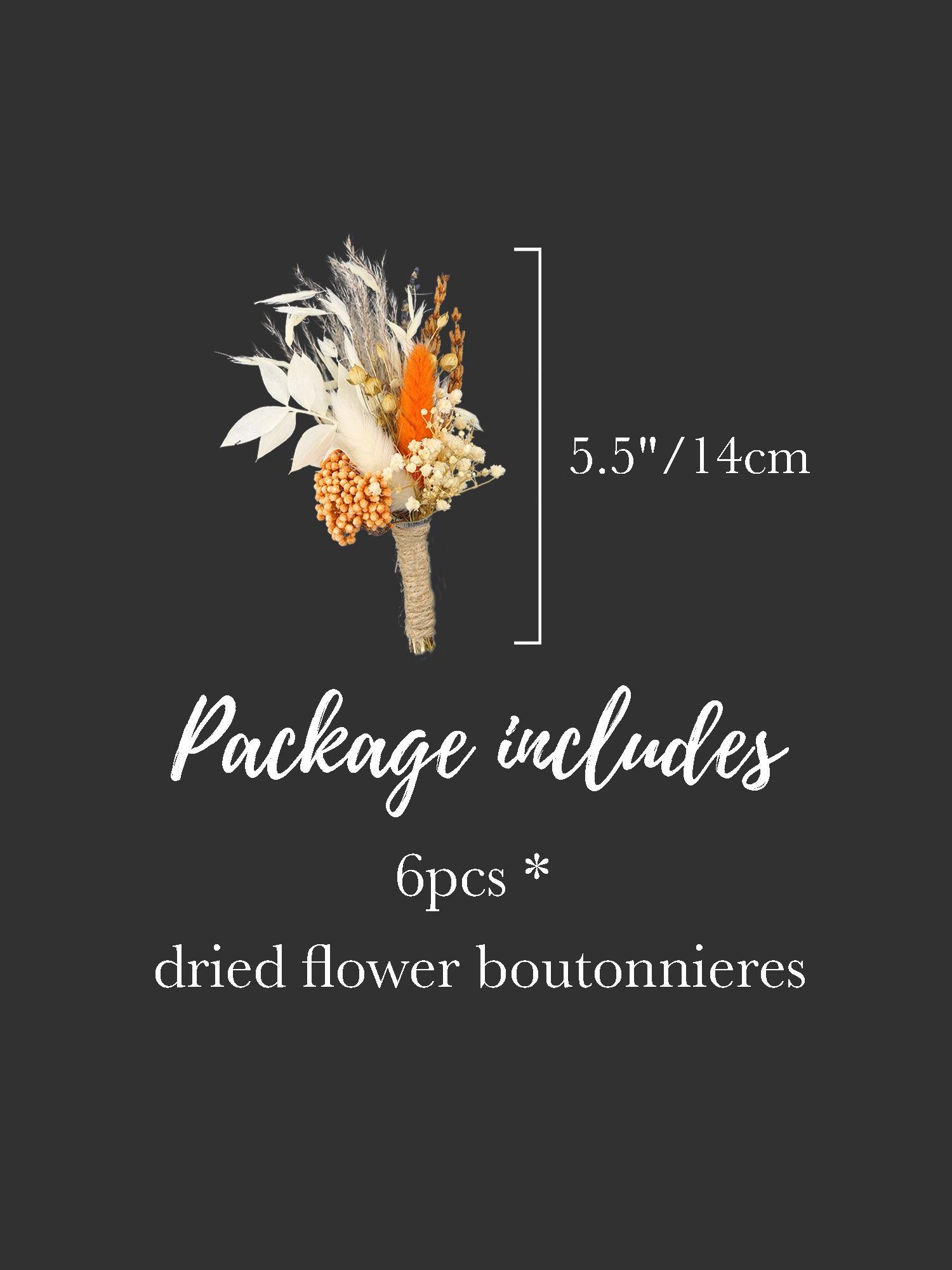 6Pcs Dried Flower Boutonnieres Orange - Rinlong Flower