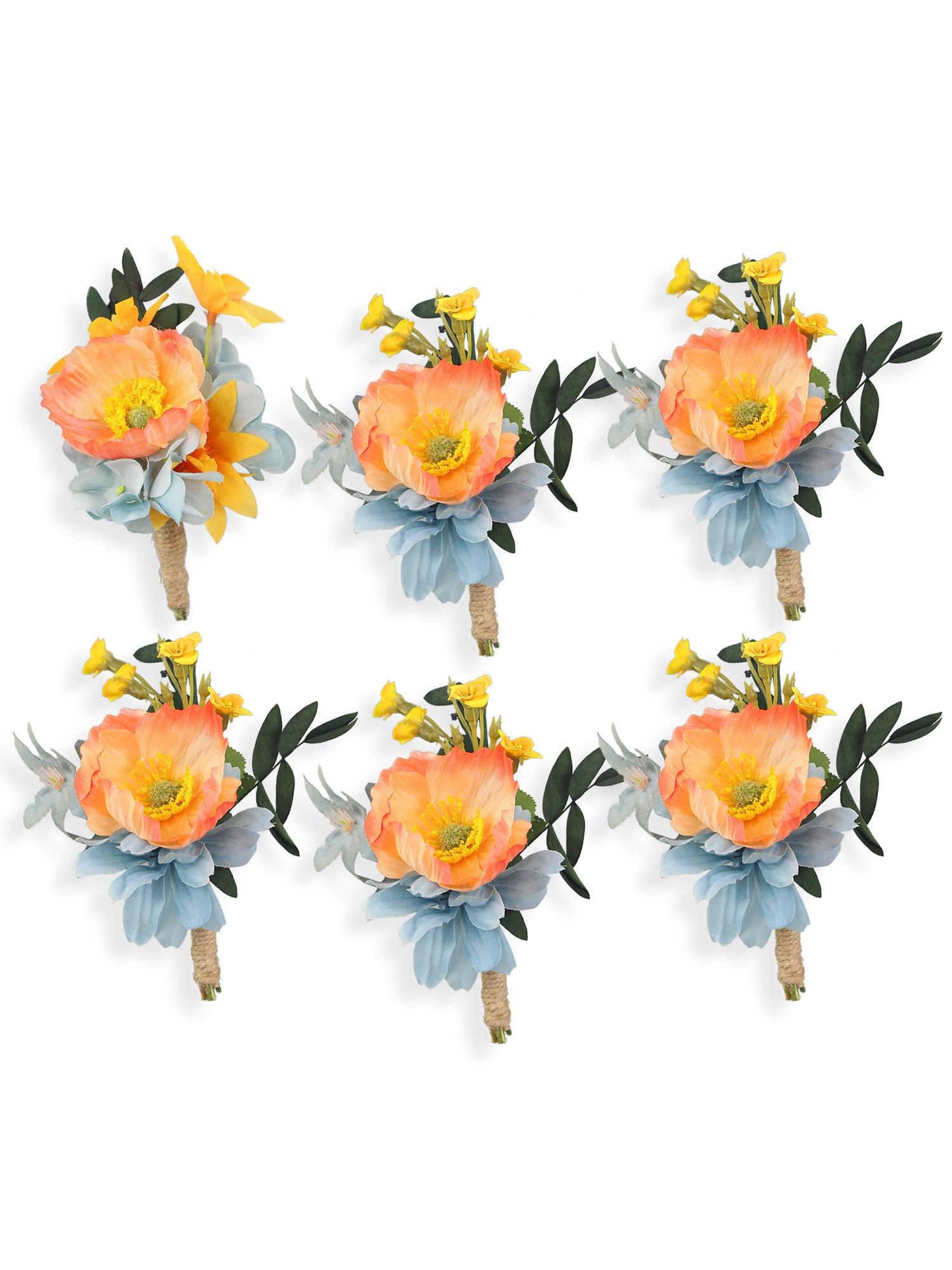 6Pcs Apricot & Blue Boutonnieres - Rinlong Flower