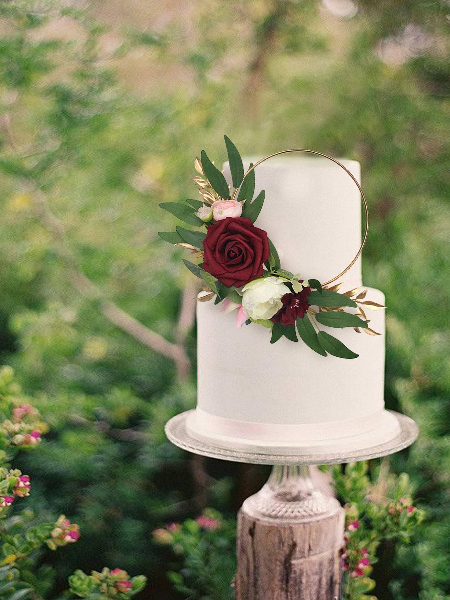 Burgundy Floral Wreath Cake Topper - Rinlong Flower