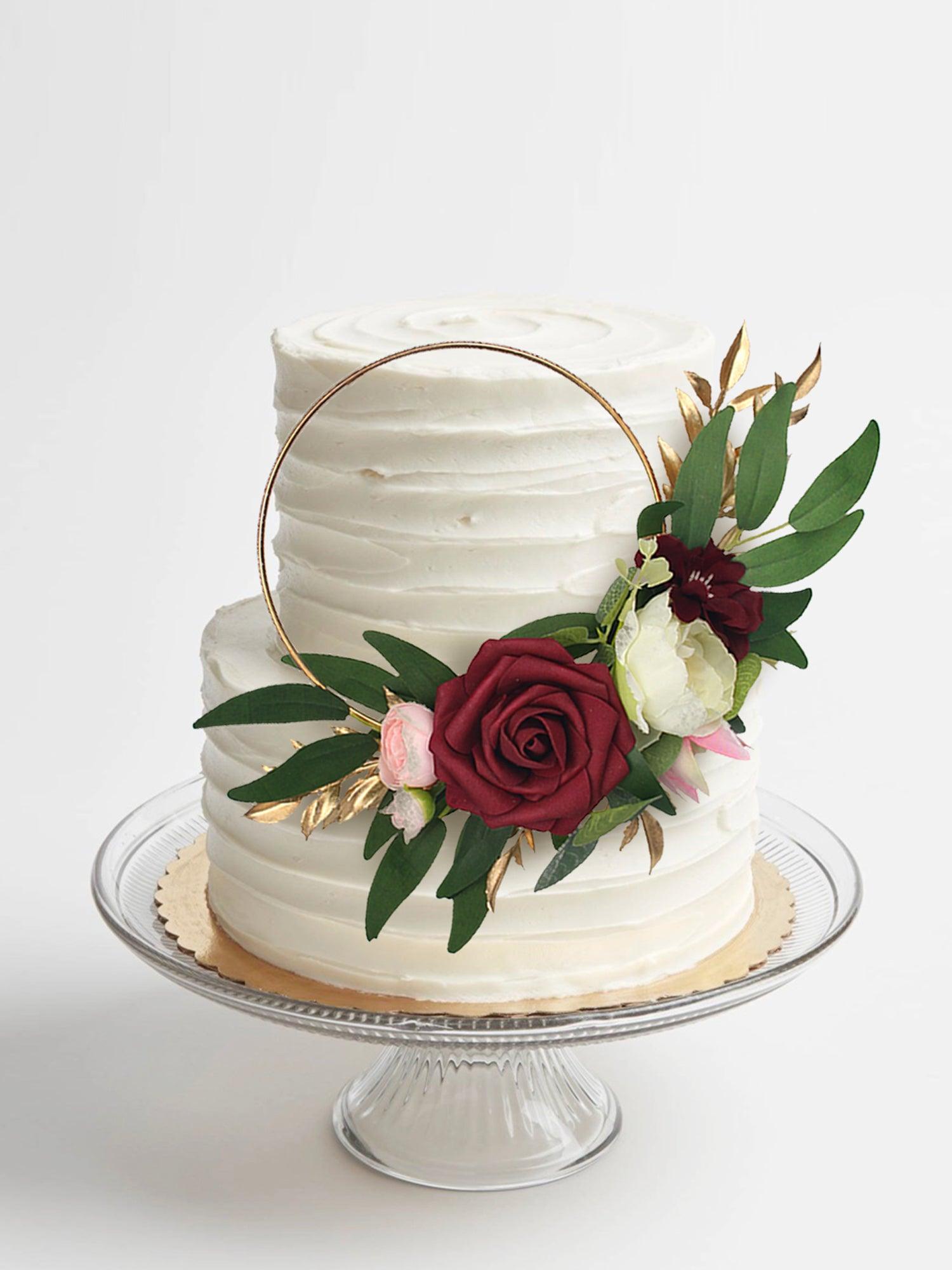 Burgundy Floral Wreath Cake Topper - Rinlong Flower