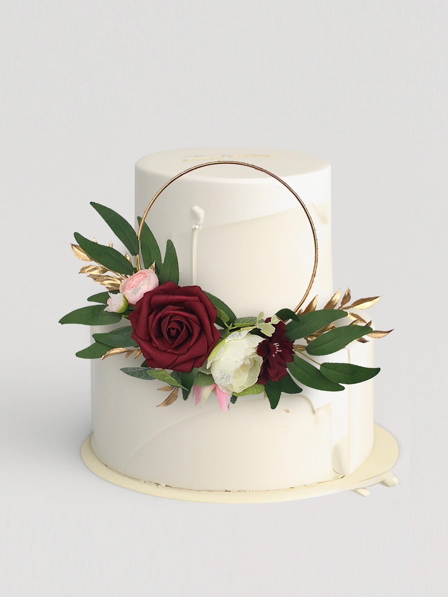 Burgundy Floral Wreath Cake Topper - Rinlong Flower