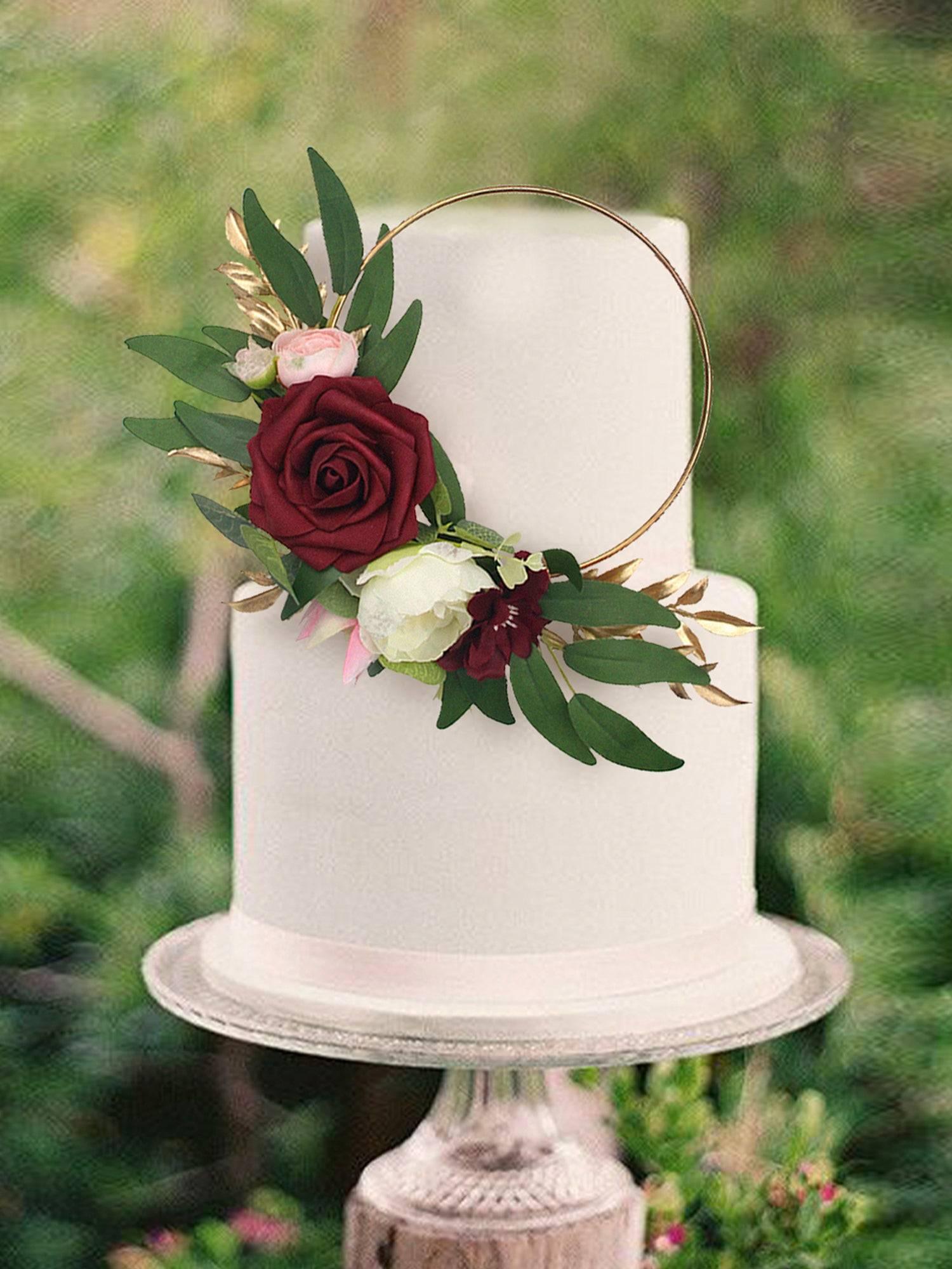 Burgundy Floral Wreath Cake Topper - Rinlong Flower