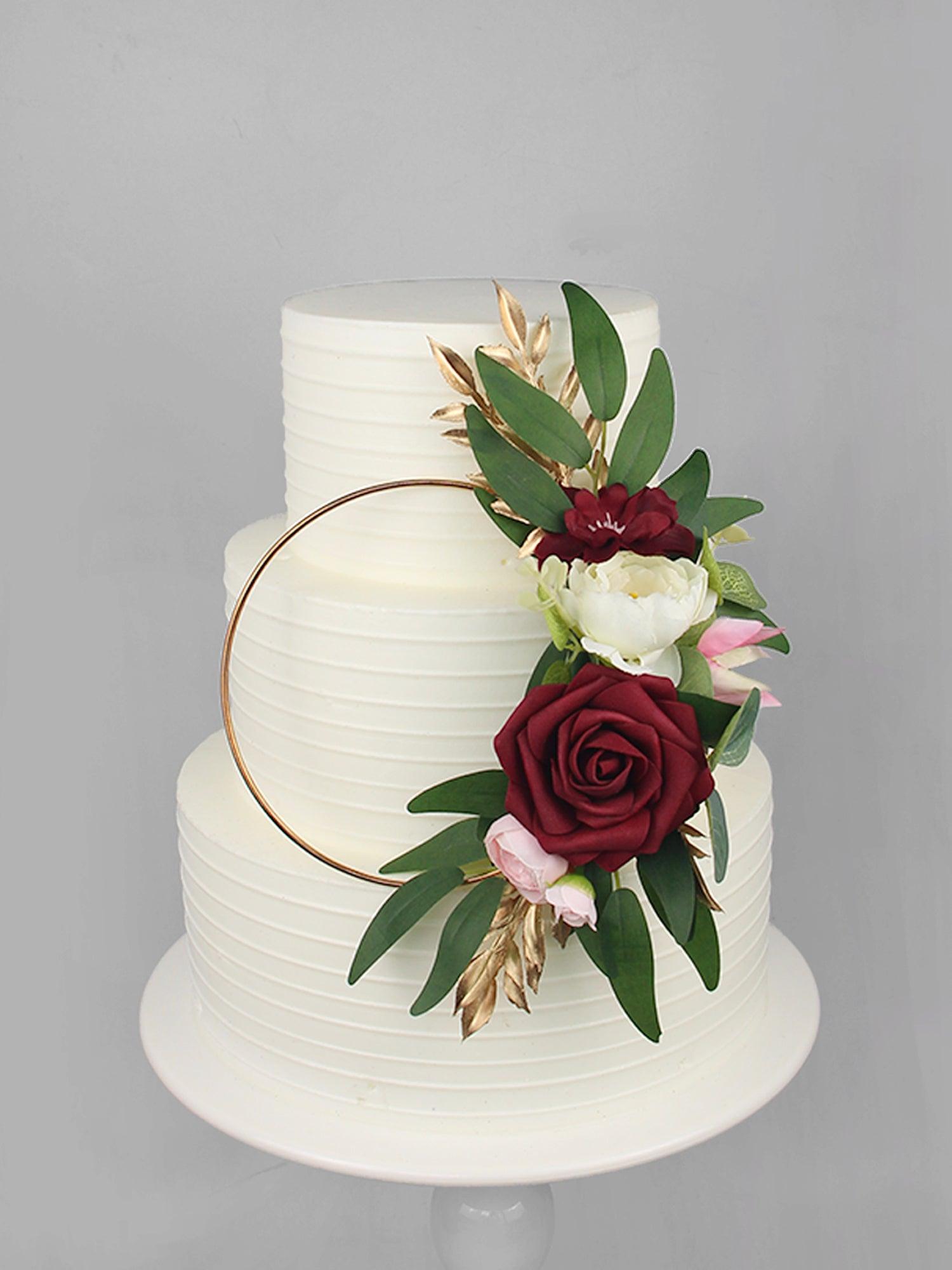 Burgundy Floral Wreath Cake Topper - Rinlong Flower